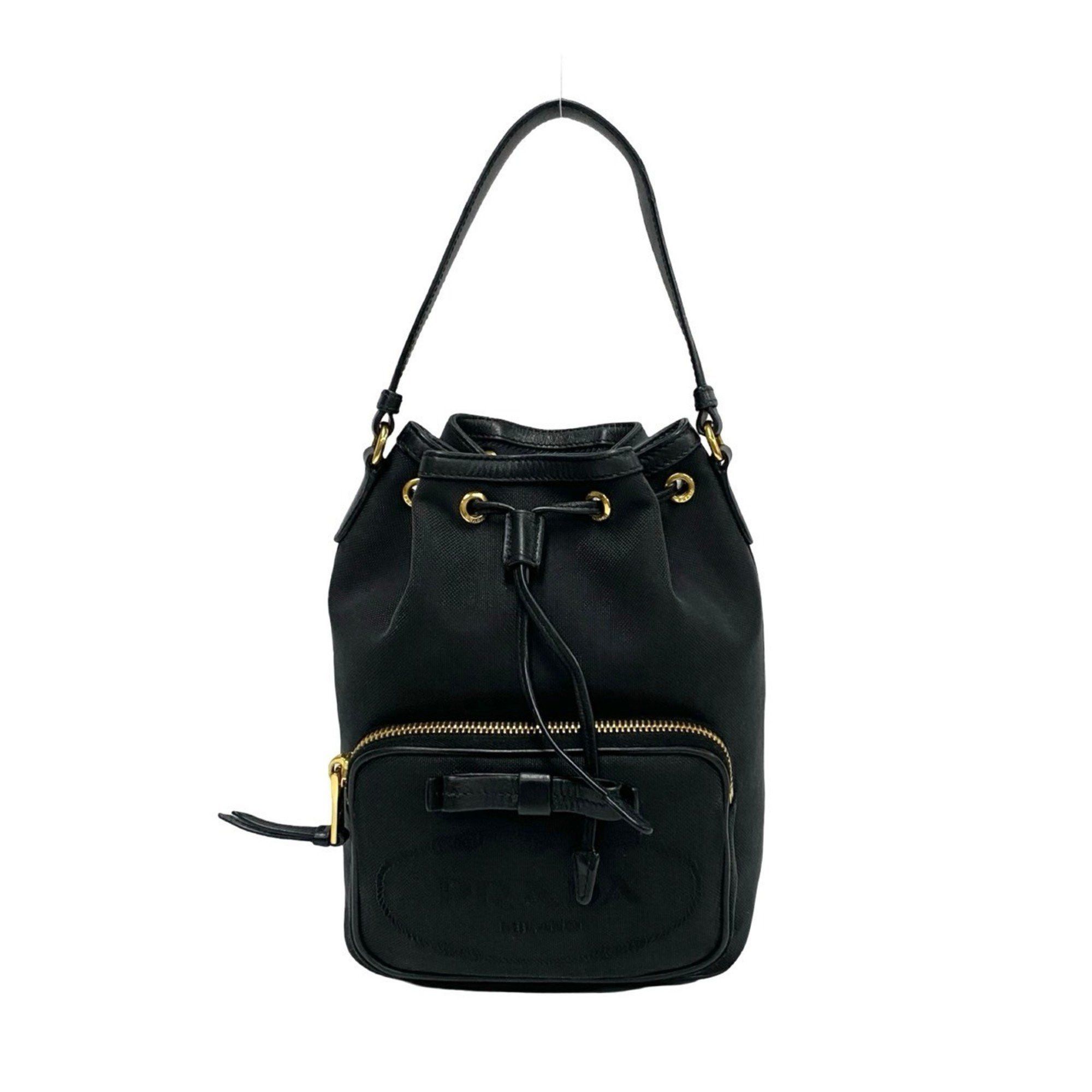 Prada Prada Duetto Logo Leather Canvas 2-Way Mini Shoulder Bag/Handbag Black 34909 Size ONE SIZE - 1 Thumbnail
