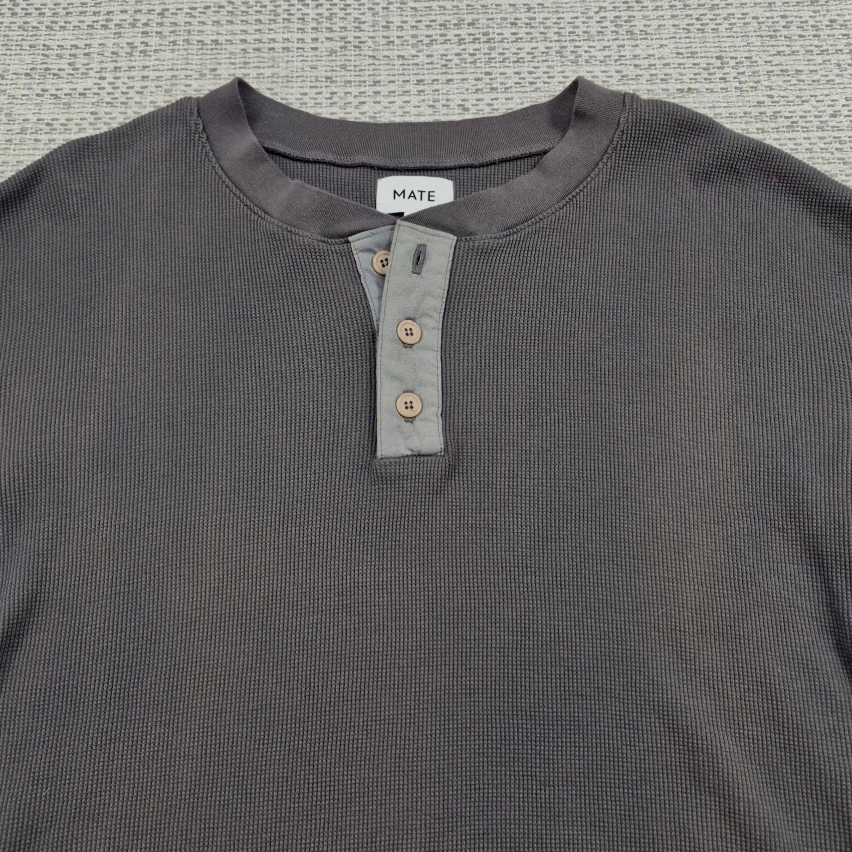 Vintage MATE Shirt Womens Medium Gray Waffle Knit Henley Long Sleeve Organic Cotton Shirt Mens Womens? Size M / US 6-8 / IT 42-44 - 4 Thumbnail