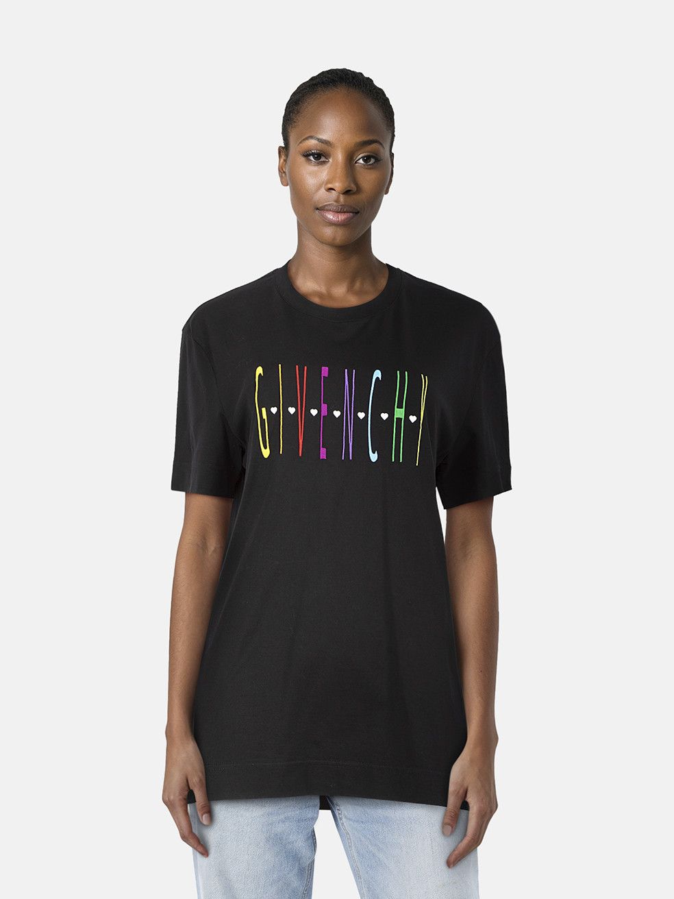 Black & Rainbow Embroidered Logo T-Shirt