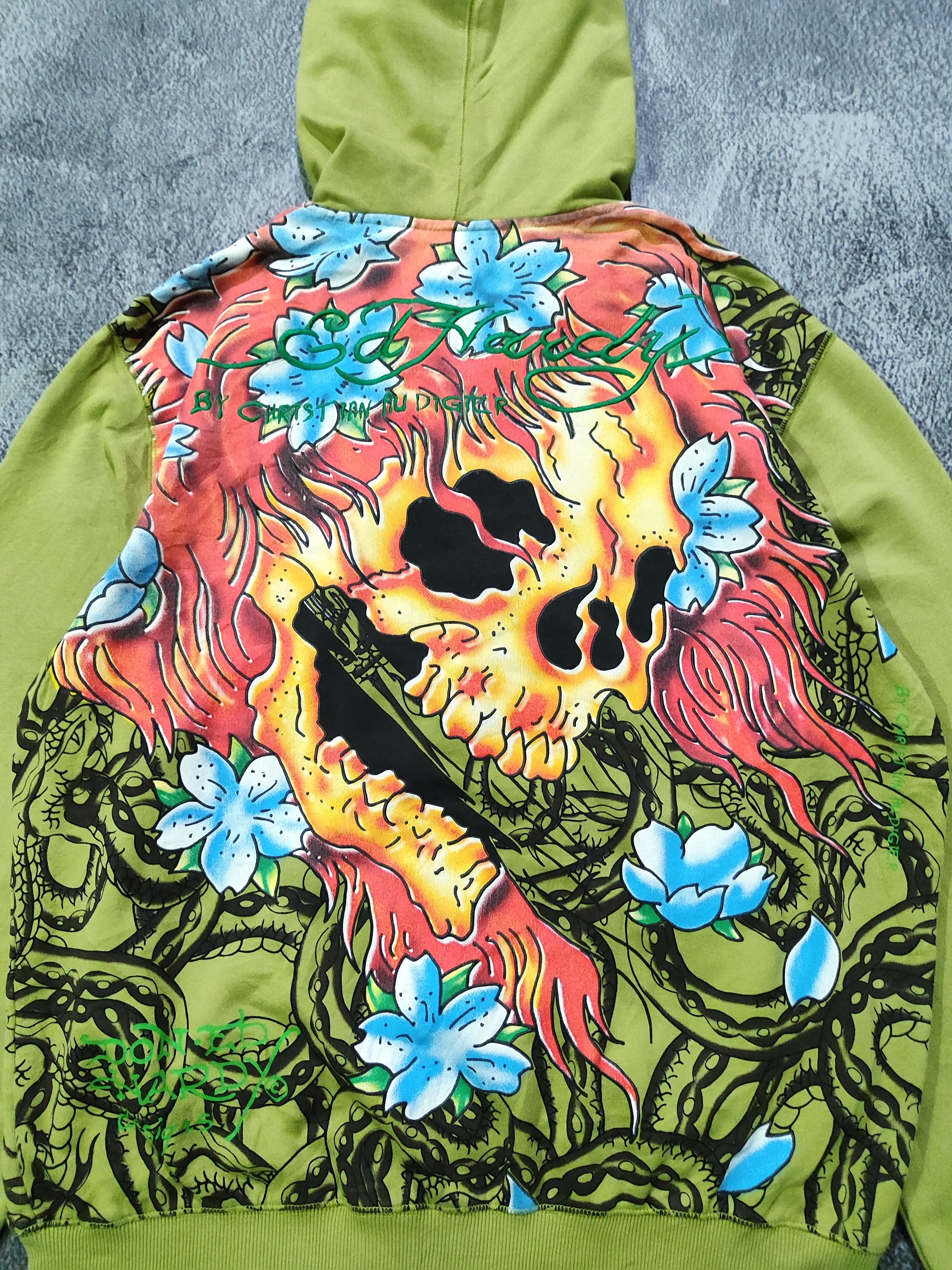 Ed Hardy Y2K Ed Hardy By Christian Audigier Green ZipUp Hoodie Size US XXL / EU 58 / 5 - 10 Thumbnail