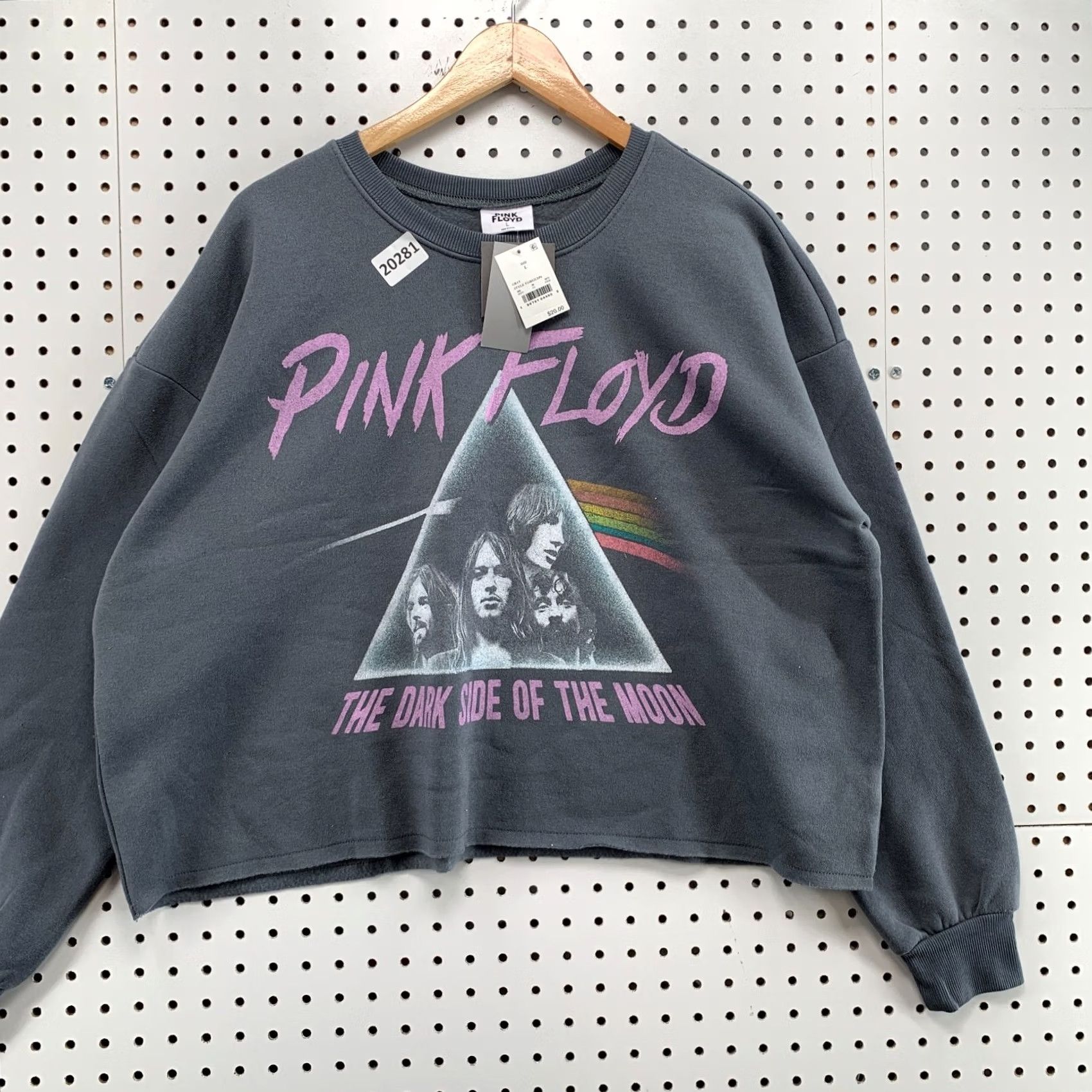 Vintage Pink Floyd Sweatshirt Gray Crew Neck Pullover Womens L 7x22.5 NWT Cropped NEW Size L / US 10 / IT 46 - 5 Thumbnail