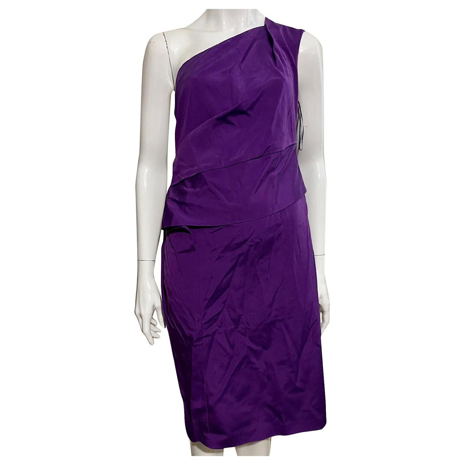 Escada purple one shouldered silk dress