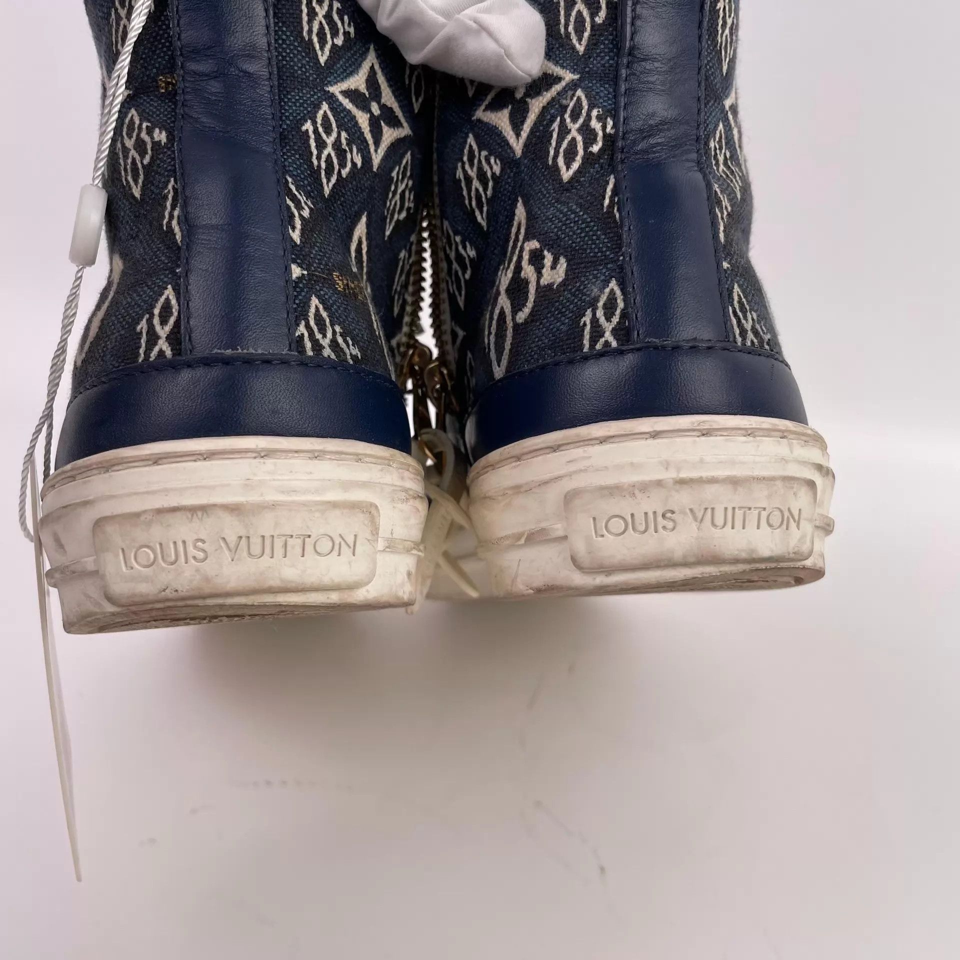 Louis Vuitton LV Wmn Canvas Allover Print Blue High-Top Shoes 35 Size US 4.5 / IT 34.5 - 5 Thumbnail