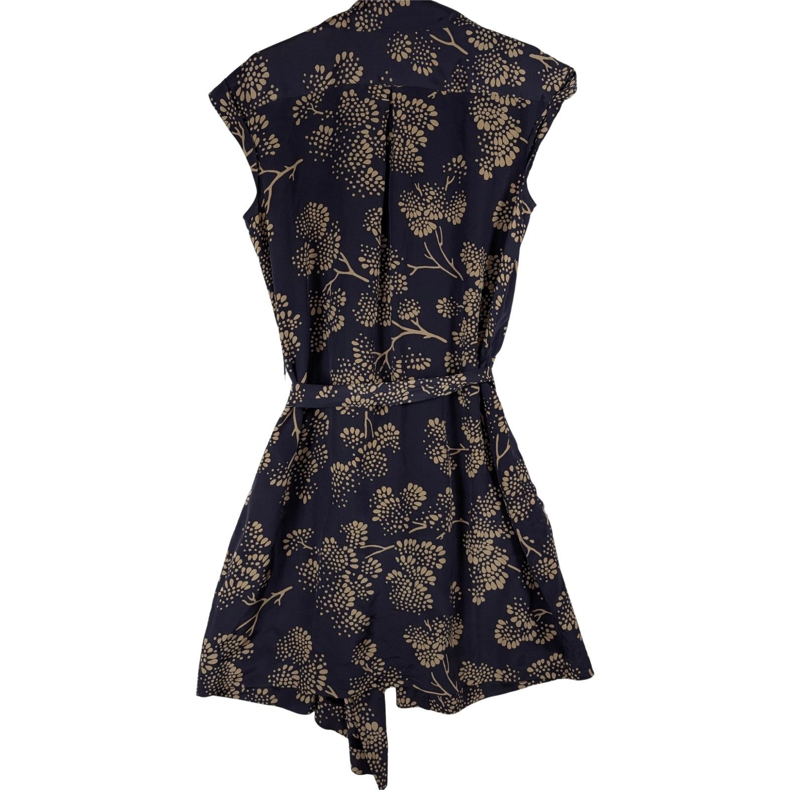 Anthropologie Maeve Silk Button-Down Wrap Navy Gold Dress