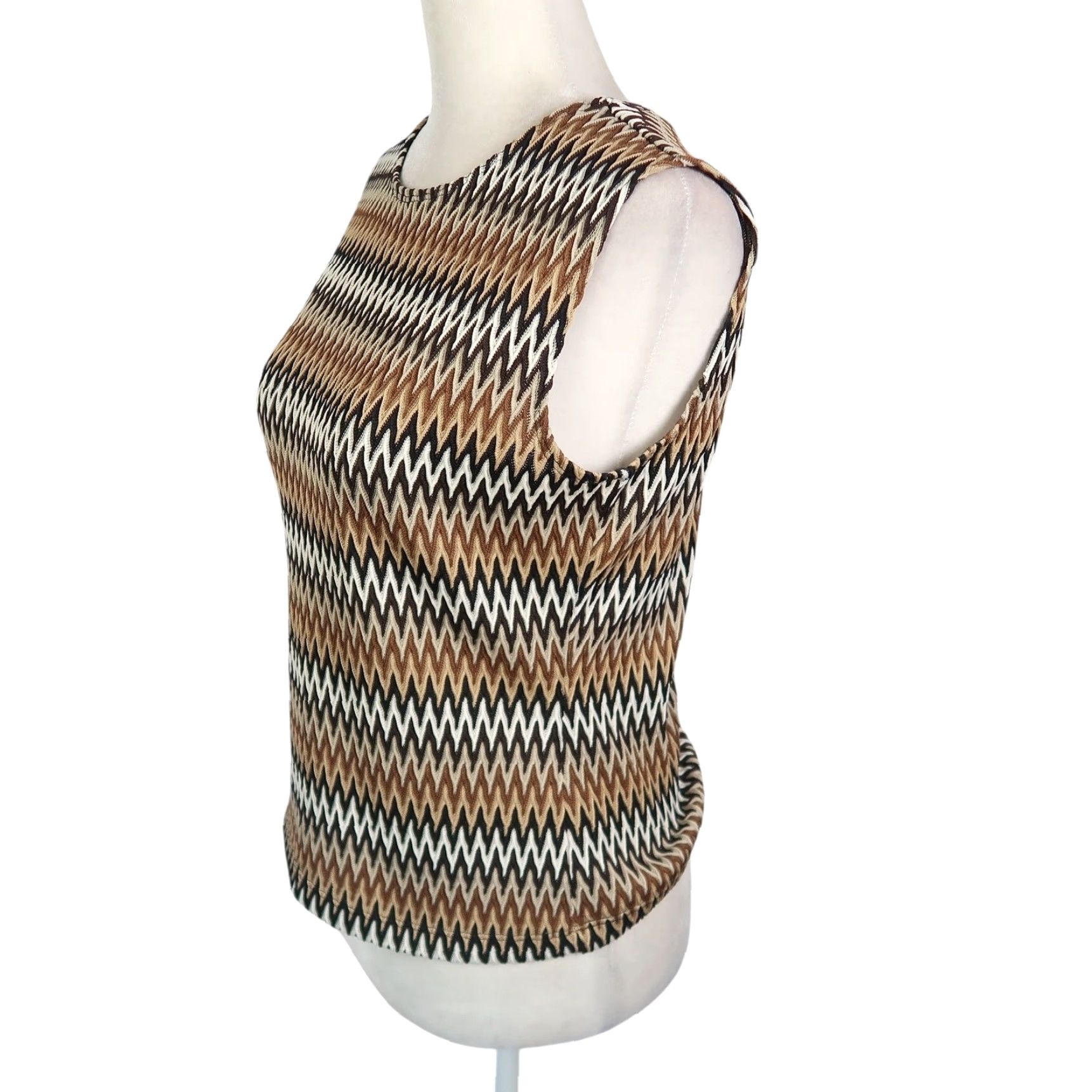 Vintage VINTAGE Apostrophe Brown Zig Zag Chevron Stripe Tank Top M Women Sleeveless 90s Size M / US 6-8 / IT 42-44 - 3 Thumbnail