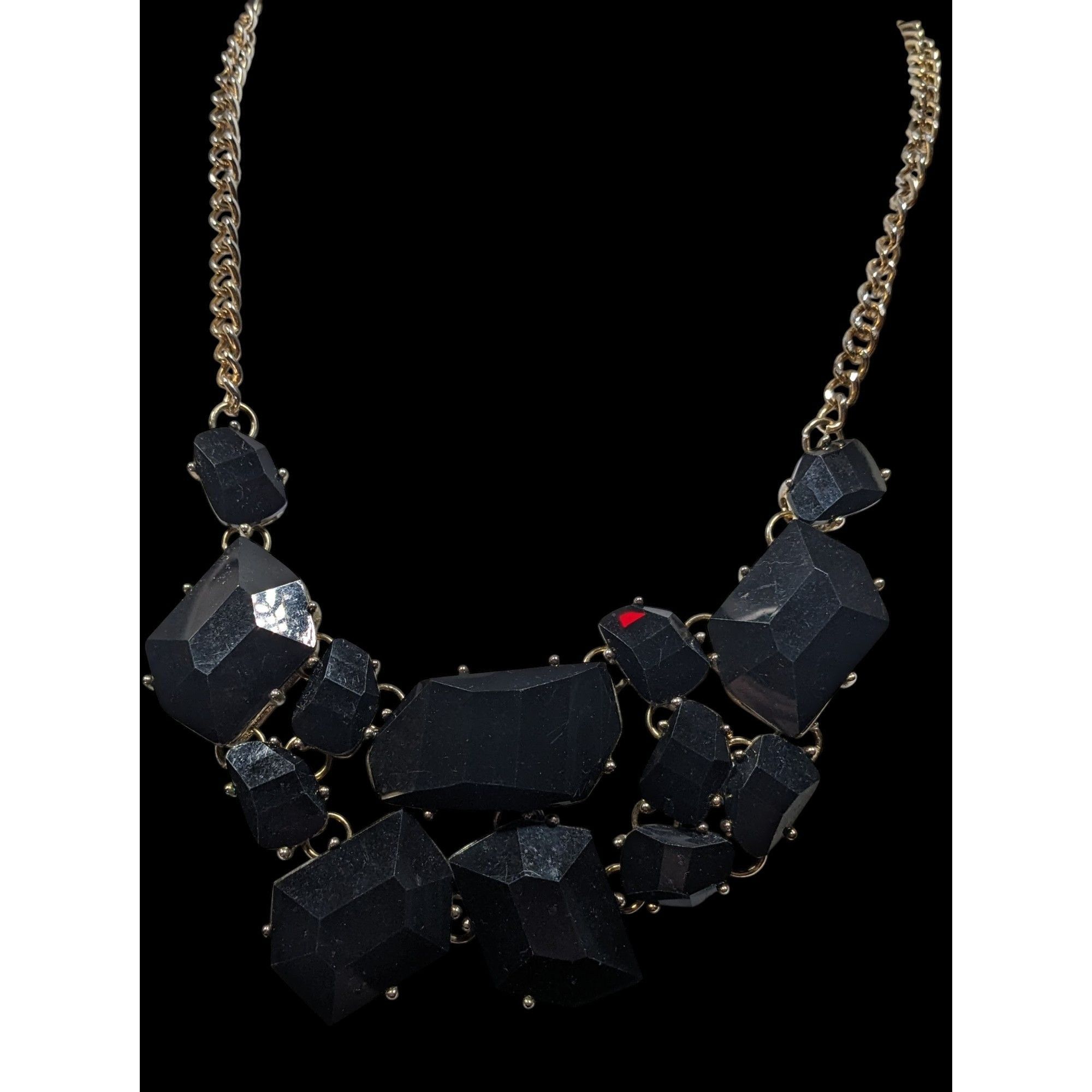 Other Glam Goth Chunky Black Faceted Gem Mosaic Bib Necklace Size ONE SIZE - 4 Thumbnail