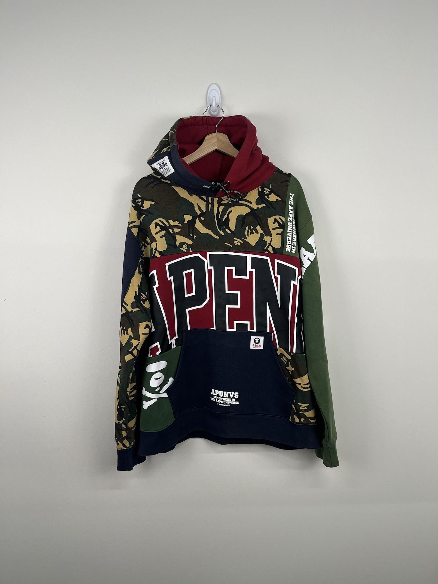 image of Bape Aape Multicolored Paneled Hoodie, Men's (Size 2XL)