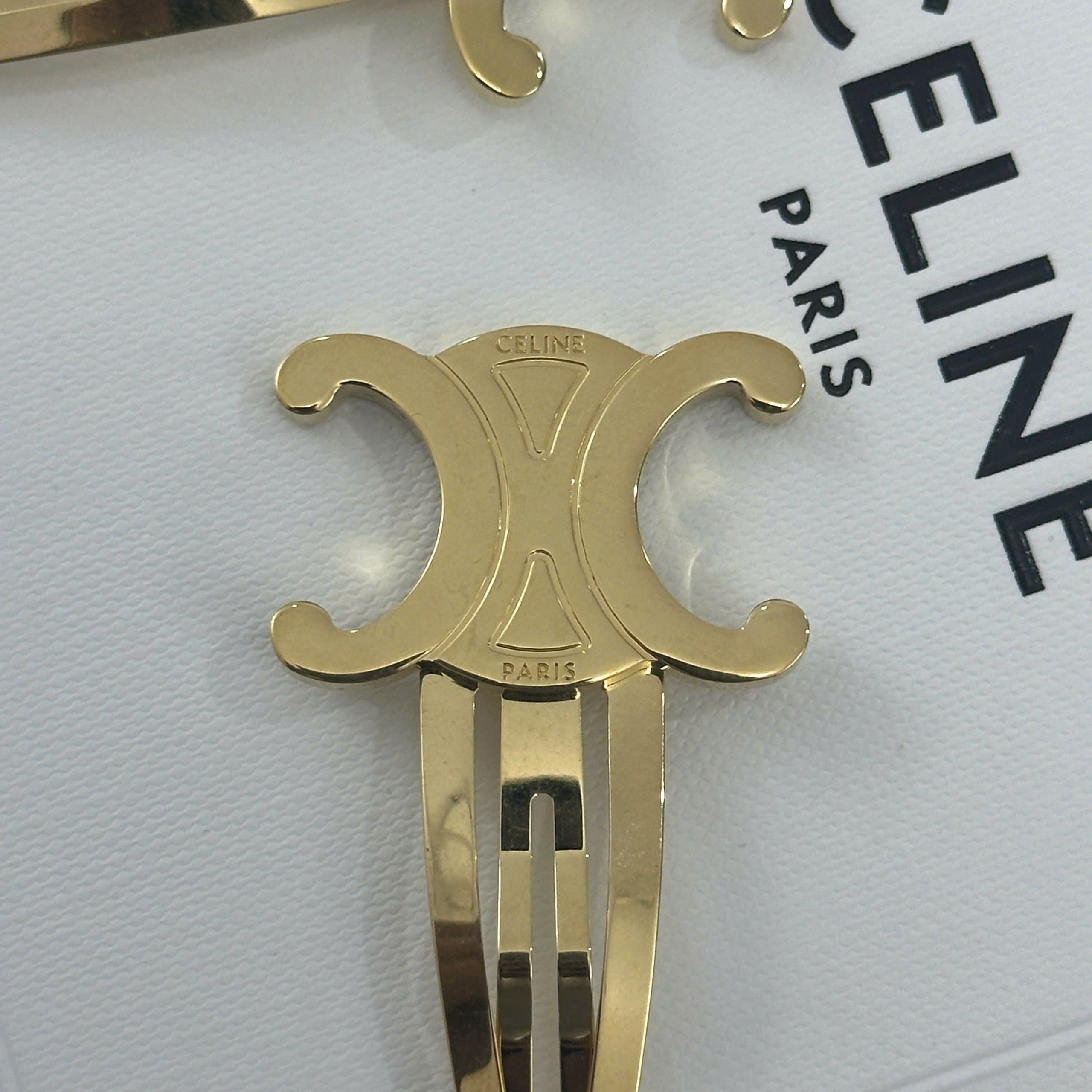 Celine CELINE Hair Accessories Set Of 2 Triomphe Hair Clips GOLD Size ONE SIZE - 4 Thumbnail