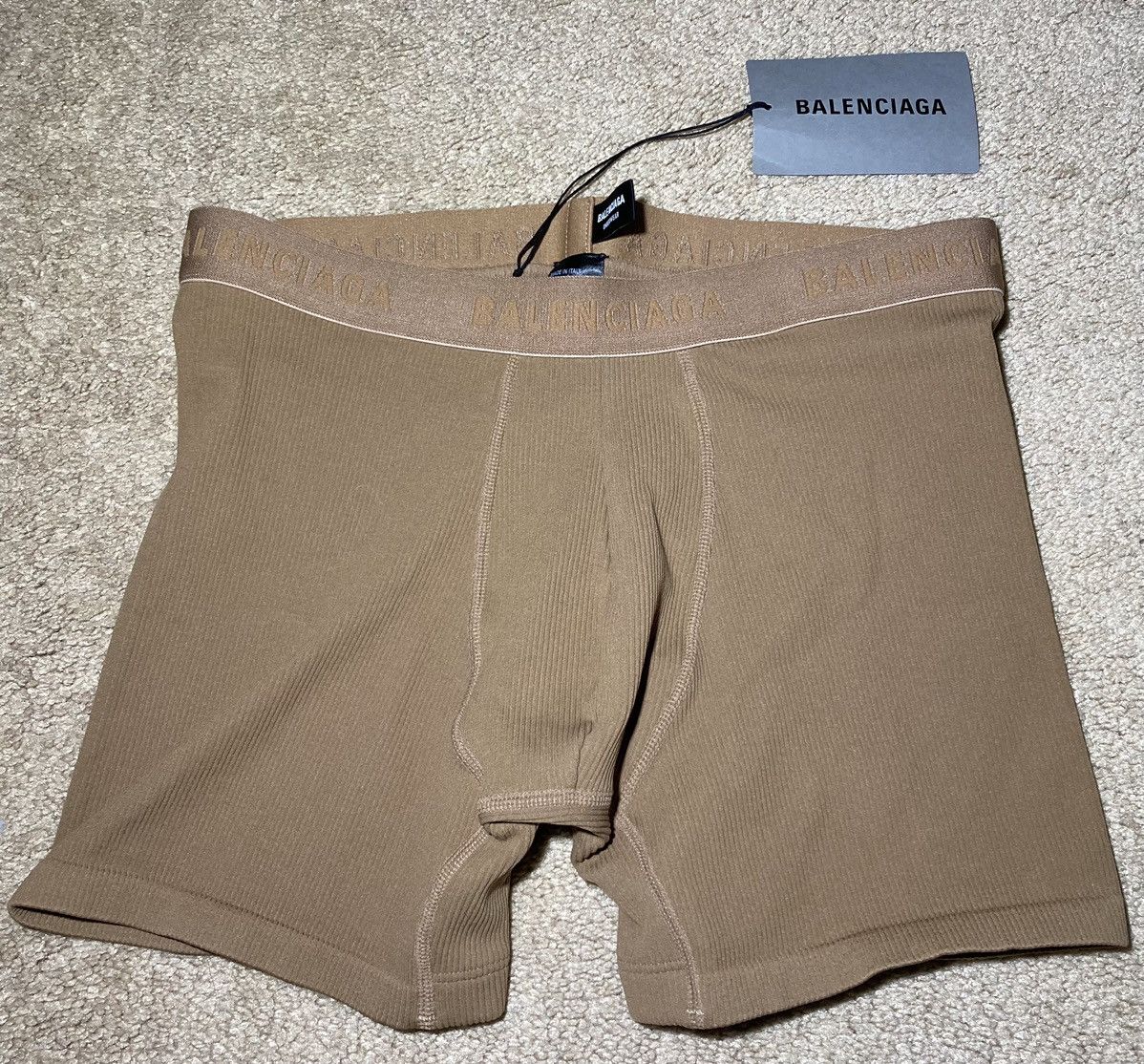 Image of New Fw22 Balenciaga Knit Under Small Tight Boxer Brown 2022 in Tan, Men's (Size 30)