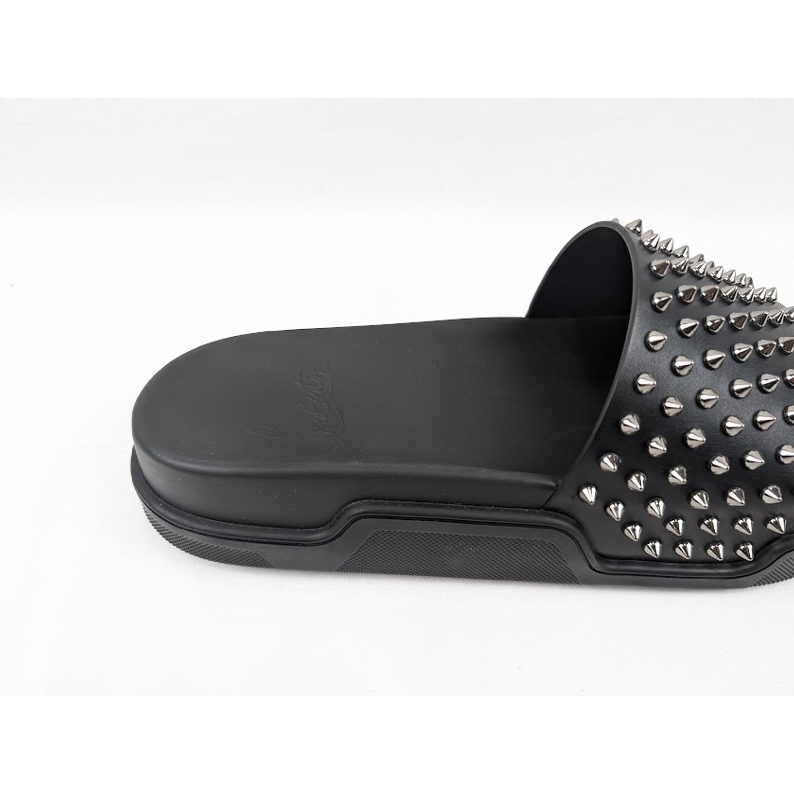 Christian Louboutin o1rshd1 Pool Fun Flat Calf Slippers in Black/Gun Size US 12.5 / EU 45-46 - 4 Thumbnail