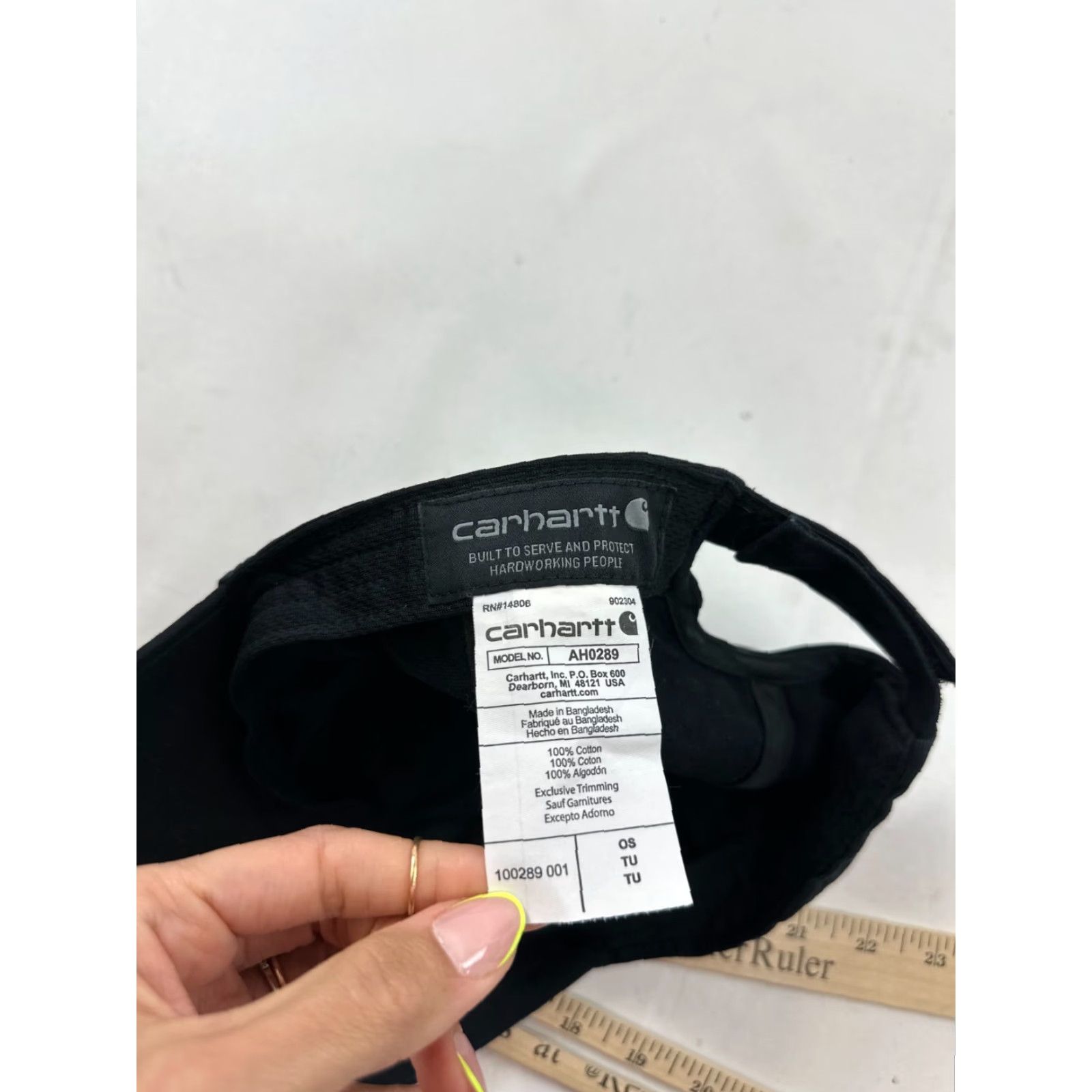 Carhartt Carhartt Mens Hat OS Black Patch Logo Adjustable Strapback AH0289 Workwear Cap Baseball Cap Outdoor Canvas 100% Cotton Lightweight Size ONE SIZE - 5 Thumbnail