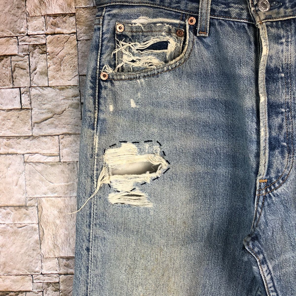 Levi's D 501 Levis patchwork ripped Distressed Denim Pants #A1013 Size US 32 / EU 48 - 9 Thumbnail
