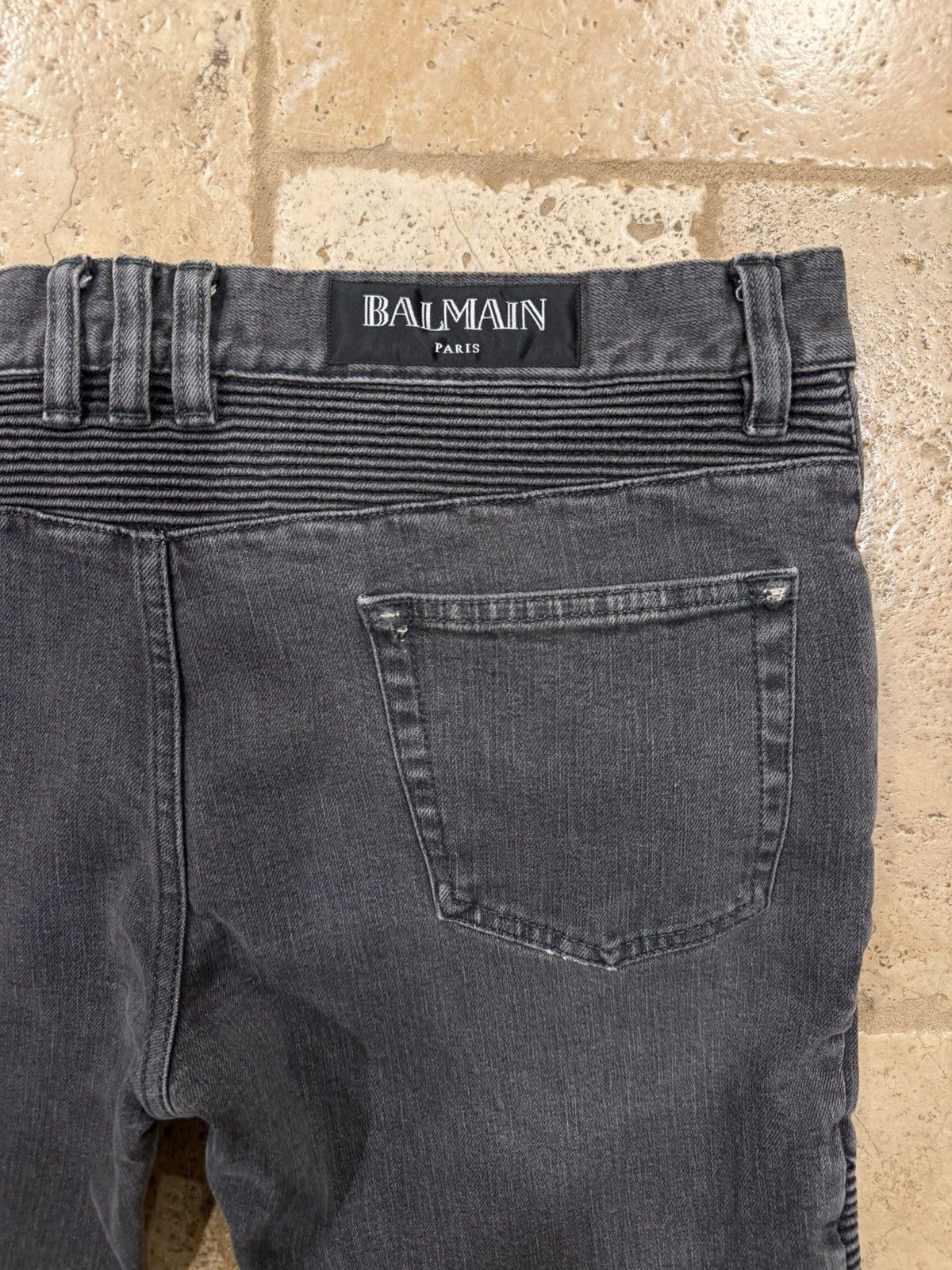 Balmain Balmain Moto Biker Distressed Gray Wash Denim Jeans Size US 35 - 9 Thumbnail