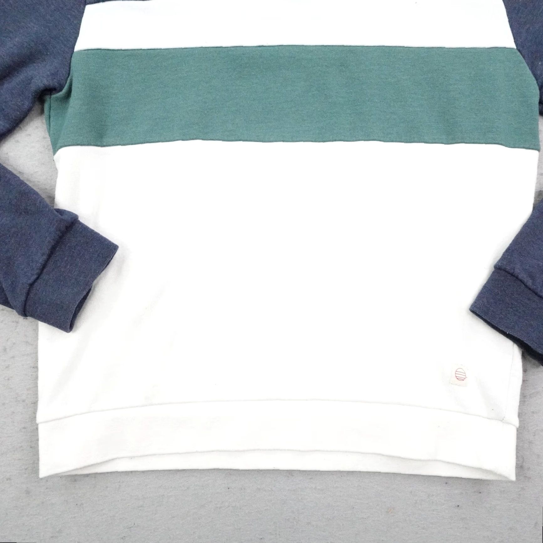 Marine Layer Sweatshirt Men M White Blue Green Colorblock Crewneck Pullover Pattern Striped Logo Fleece Cotton Polyester Vintage No