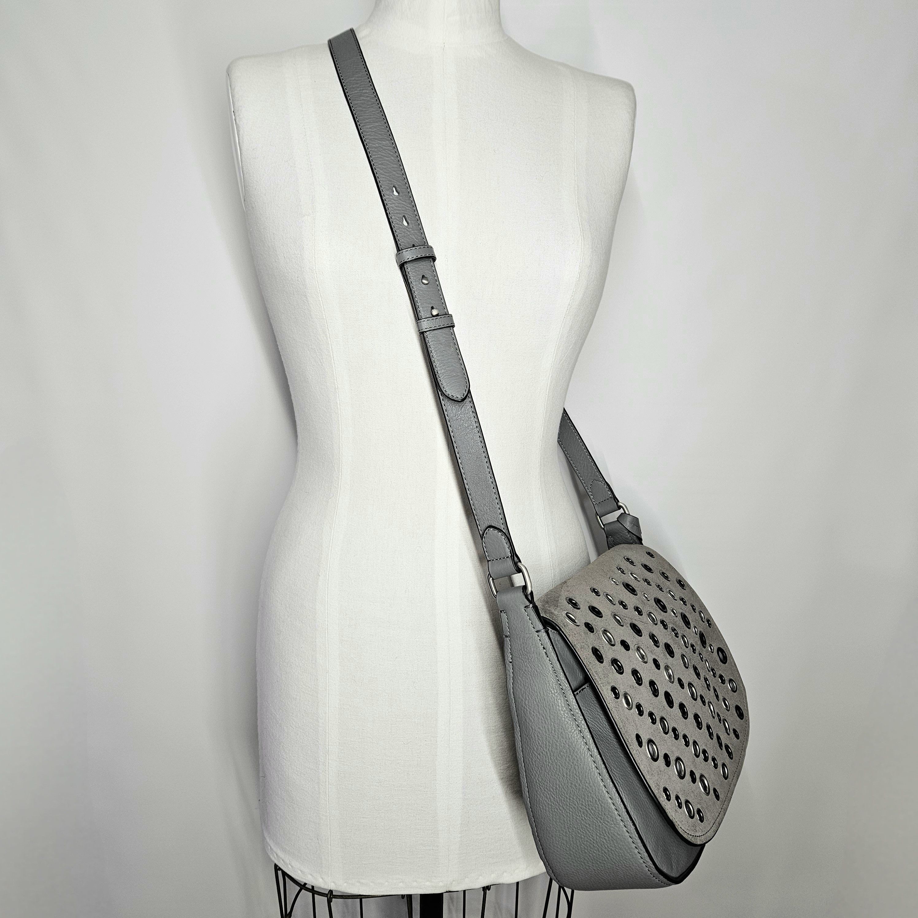 Vince Camuto Vince Camuto 12x10x4" Messanger Shoulder Bag Grey Suede Size ONE SIZE - 7 Thumbnail