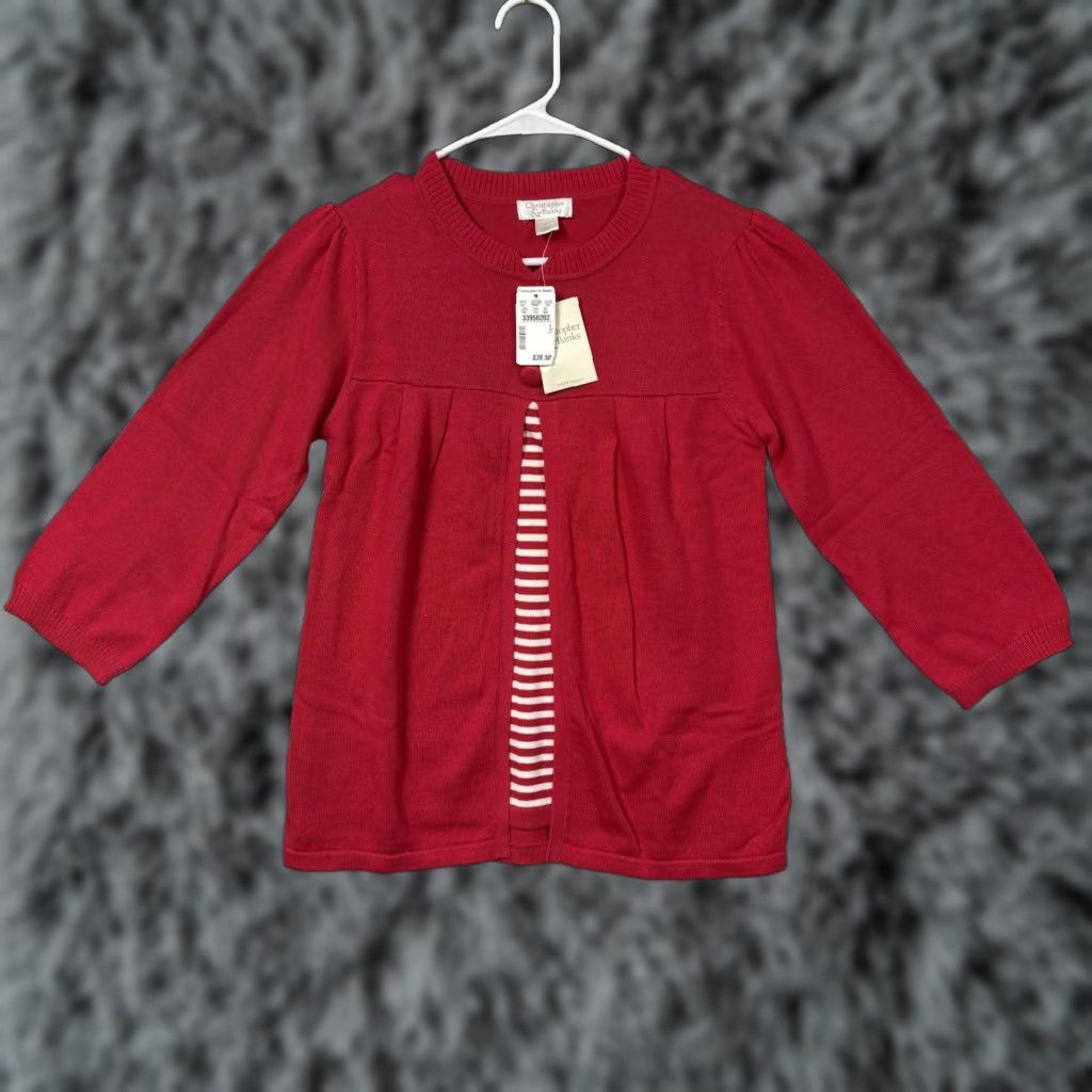 Vintage Christopher & Banks Cardigan Sweater Womens S Red Pleated Striped NWT Size S / US 4 / IT 40 - 1 Thumbnail