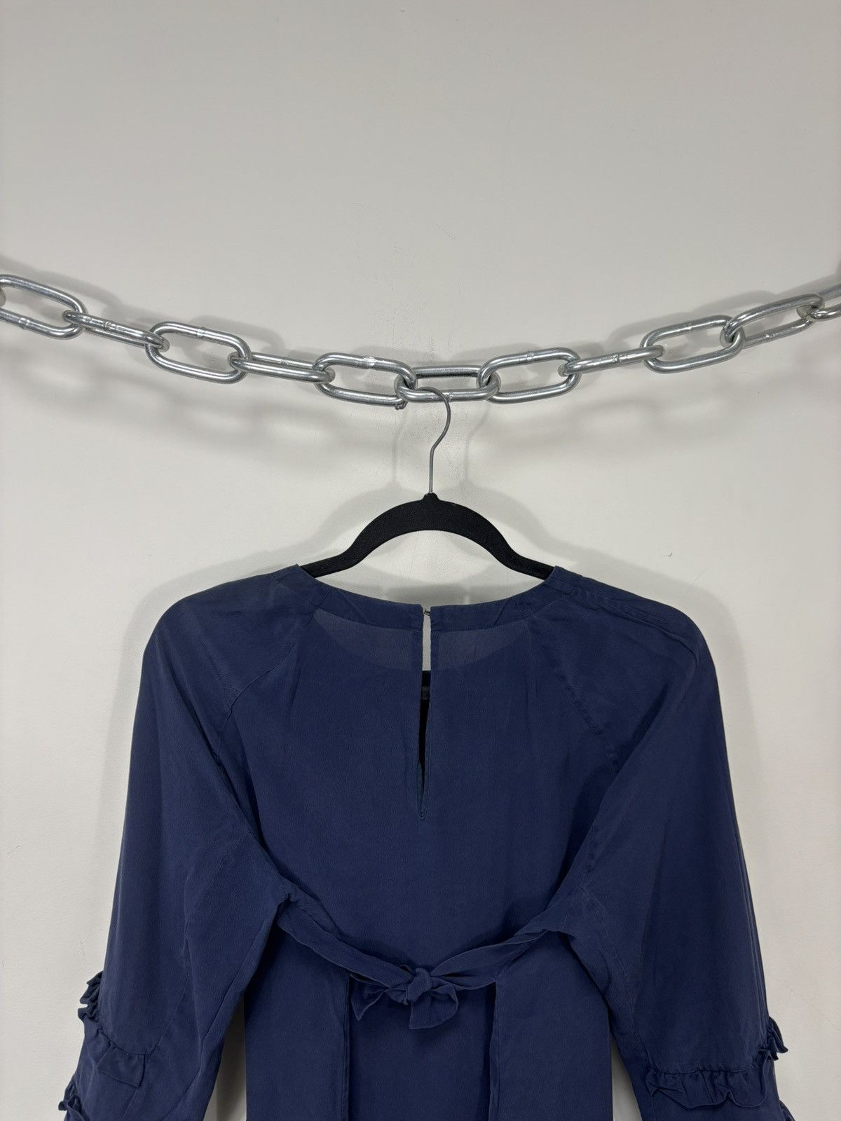 Miu Miu Miu Miu Women’s Navy Babydoll Silk Ruffle Blouse Tunic Top Size M / US 6-8 / IT 42-44 - 10 Thumbnail