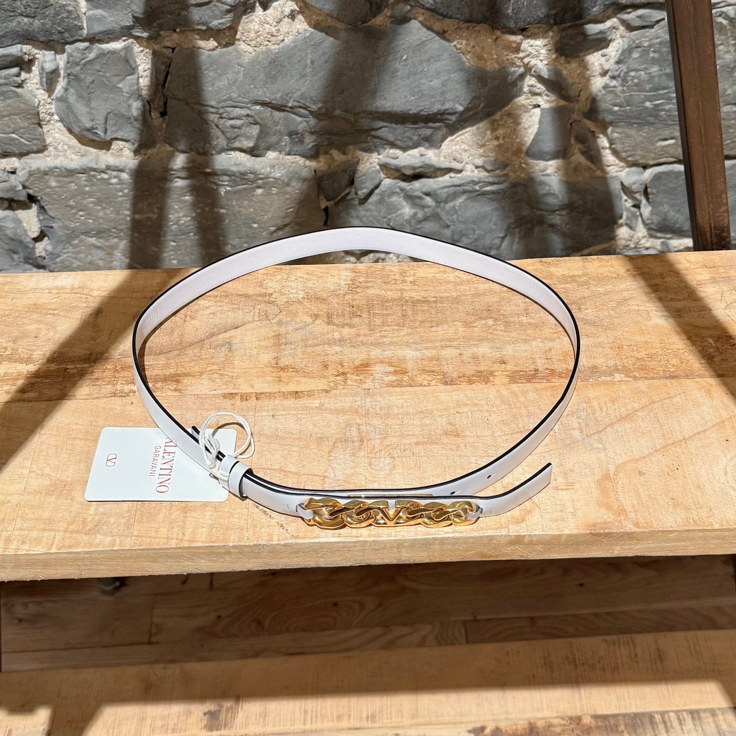 Valentino Valentino White Leather Gold Chain VLogo Belt Size ONE SIZE - 3 Thumbnail