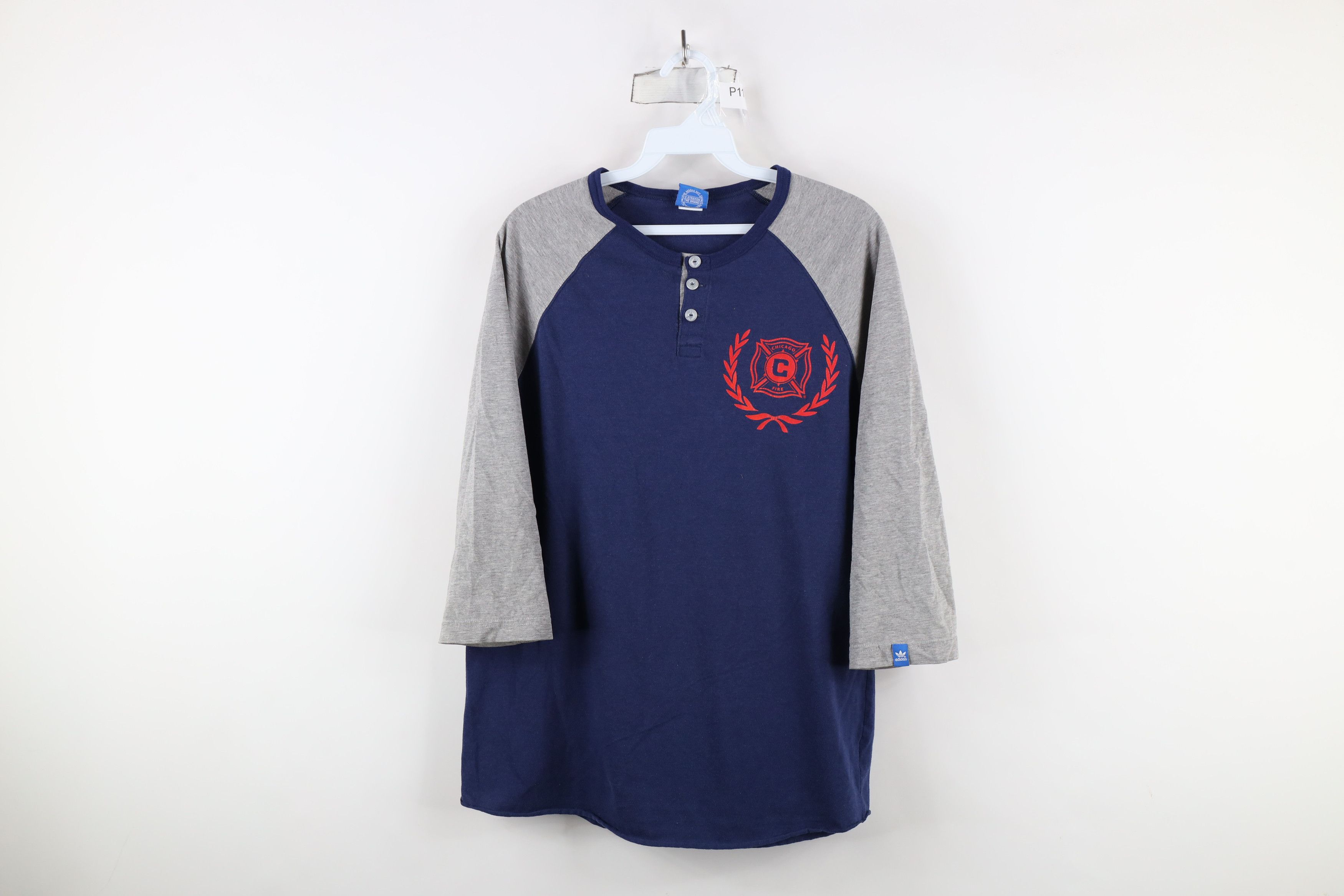 Adidas × Vintage Adidas MLS Chicago Fire Soccer Henley Raglan T-Shirt Blue Size US L / EU 52-54 / 3 - 1 Thumbnail