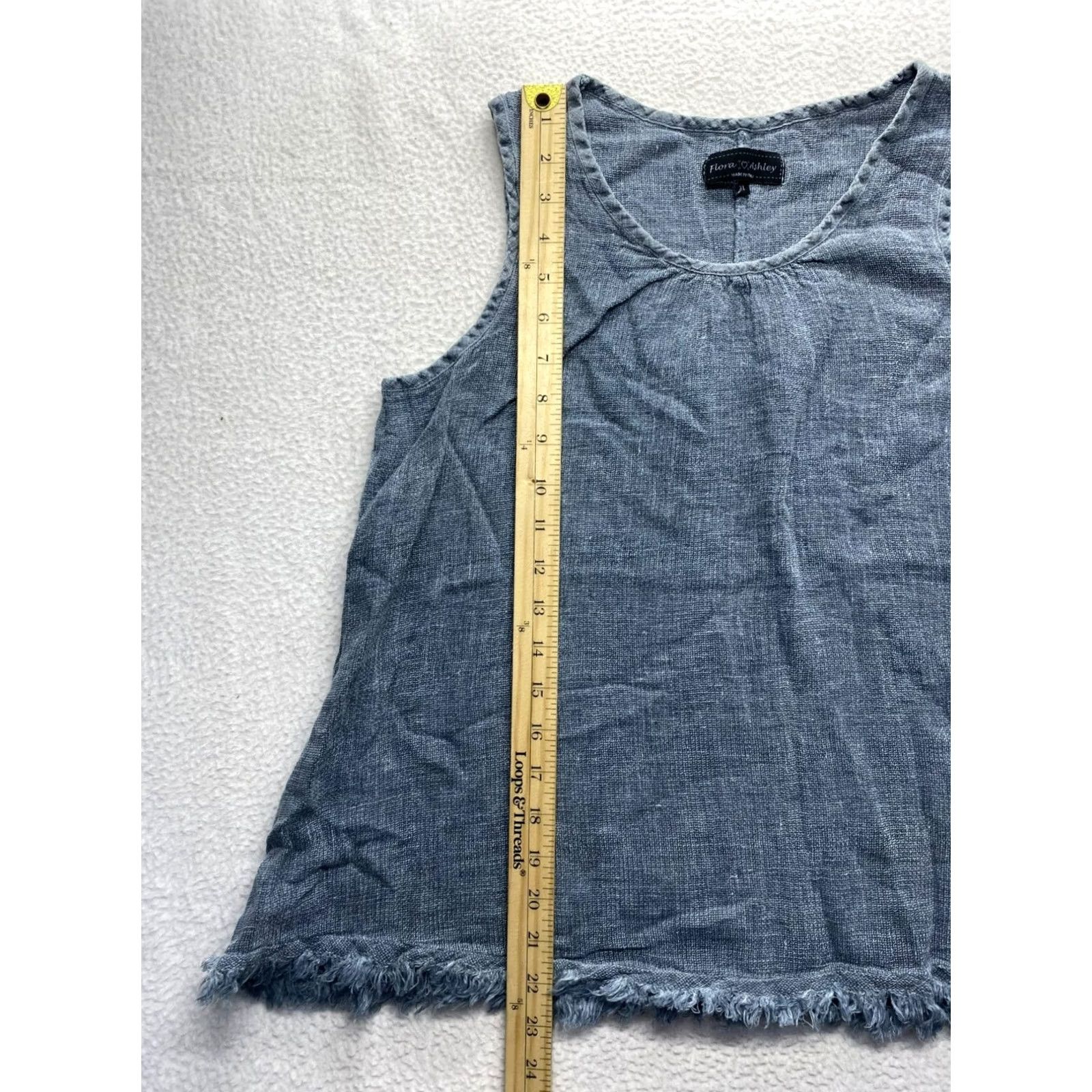 Vintage Flora Ashley Tank Womens XL Blue Linen-Cotton Frayed Hem Sleeveless Top Size XL / US 12-14 / IT 48-50 - 7 Thumbnail