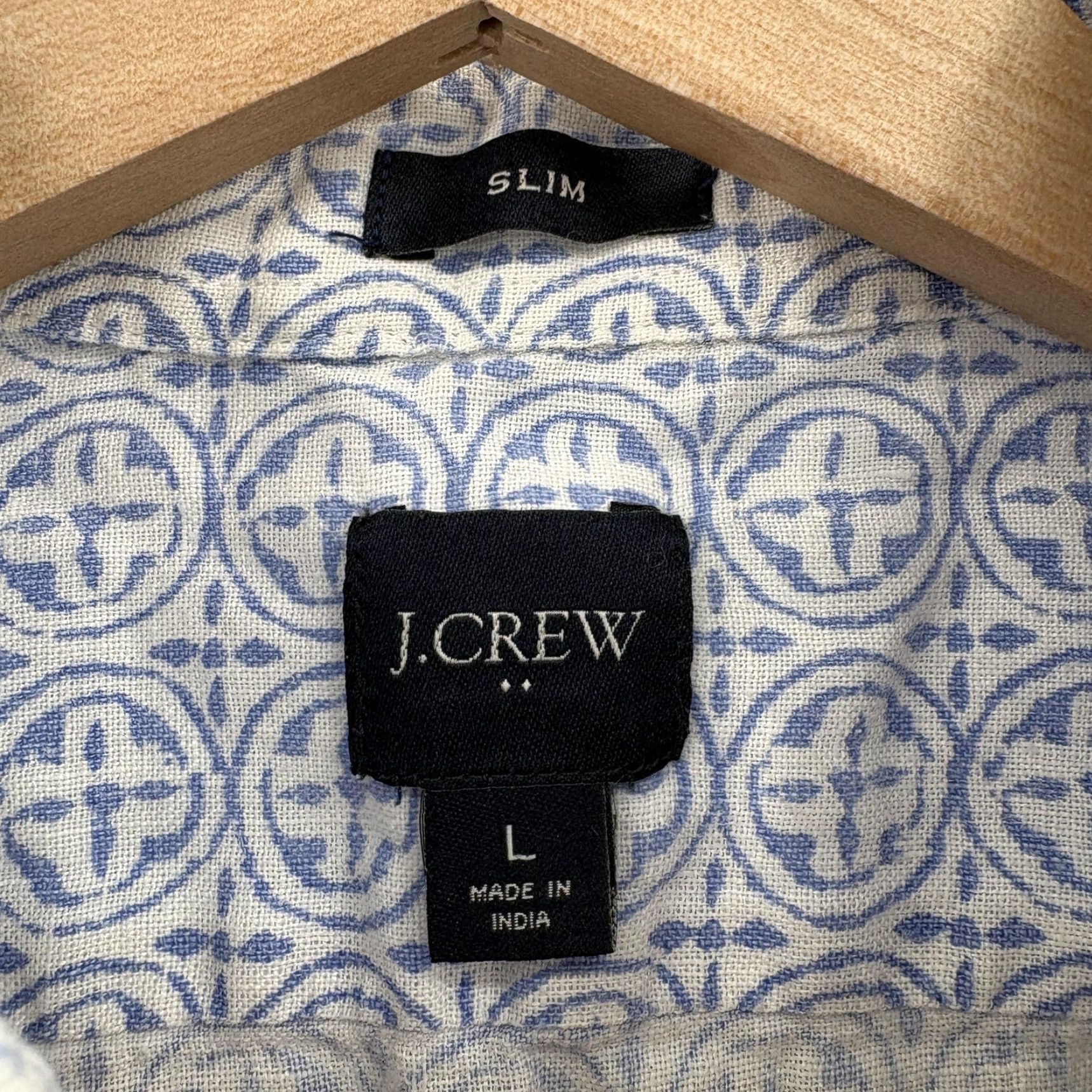 J.Crew J. Crew Shirt Mens Large Blue Geometric Print Linen Short Sleeve Button Up Slim Size US L / EU 52-54 / 3 - 3 Thumbnail