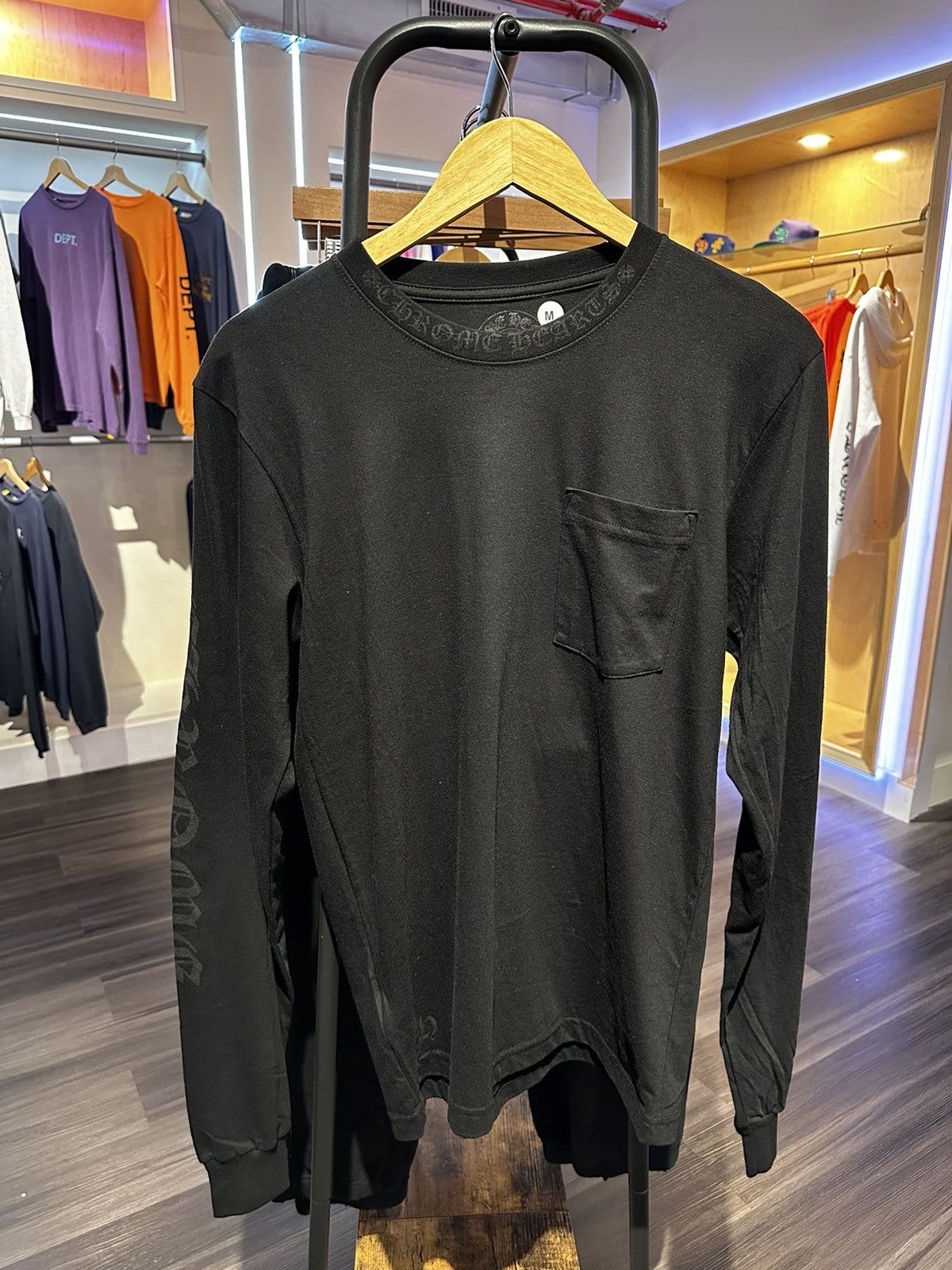 image of Chrome Hearts Black Collar Logo Long Sleeve T-Shirt, Men's (Size Medium)