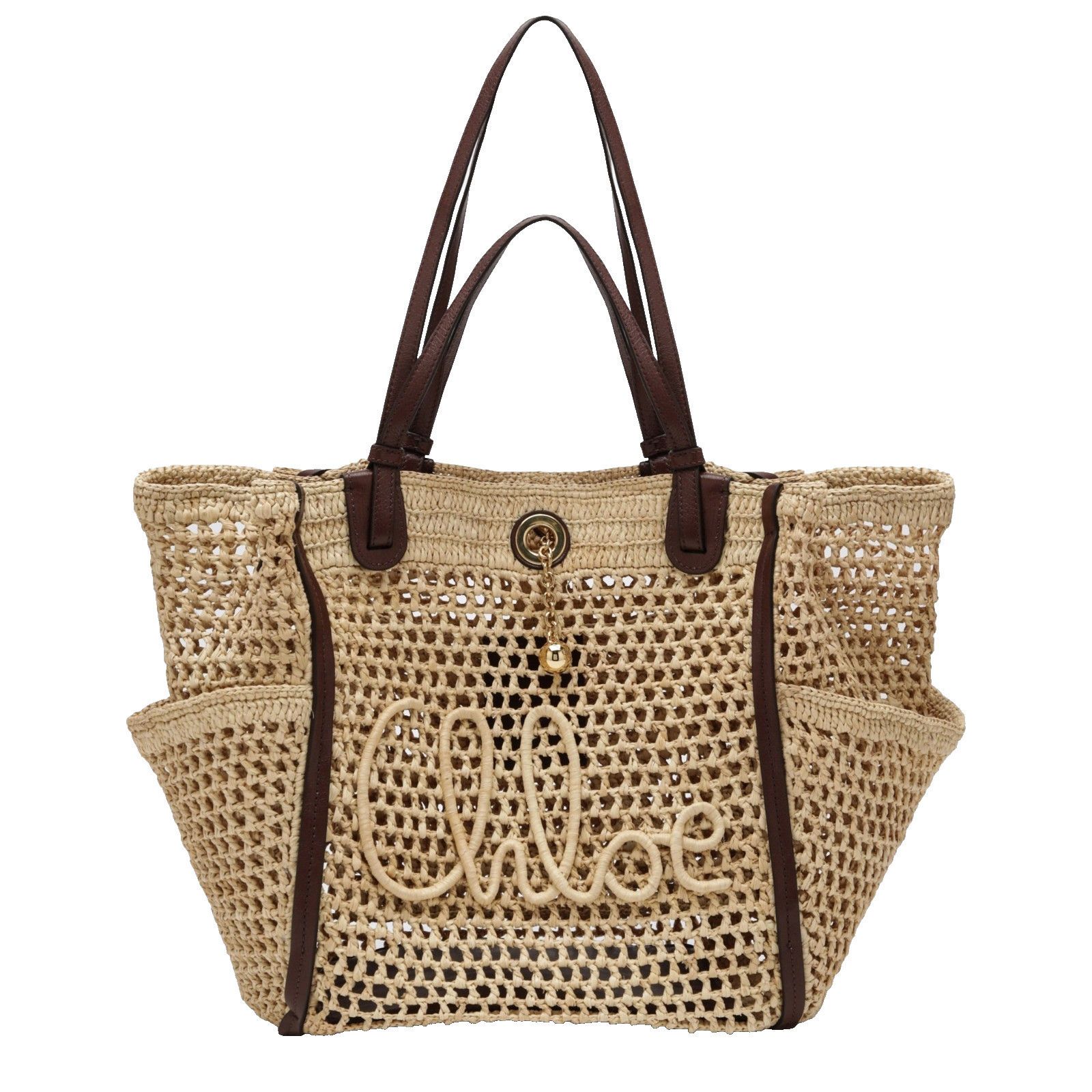 Chloe Hot Sand Raffia Tote Bag New, Women's