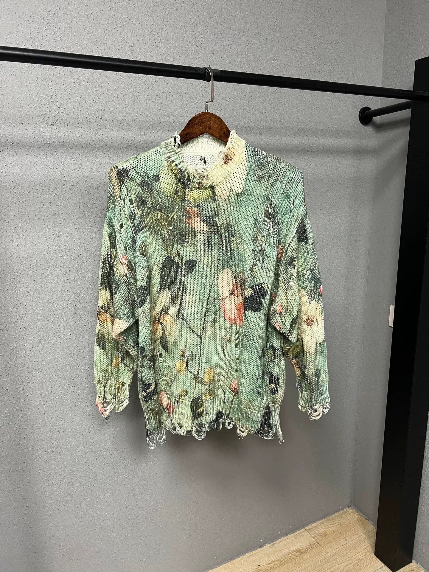 R13 green floral distressed knit pullover Size S / US 4 / IT 40 - 1 Thumbnail