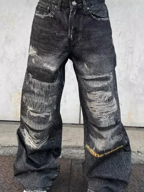 VIBE Disstressed Baggy Washed Wide Leg Jeans Size US 30 / EU 46 - 2 Thumbnail