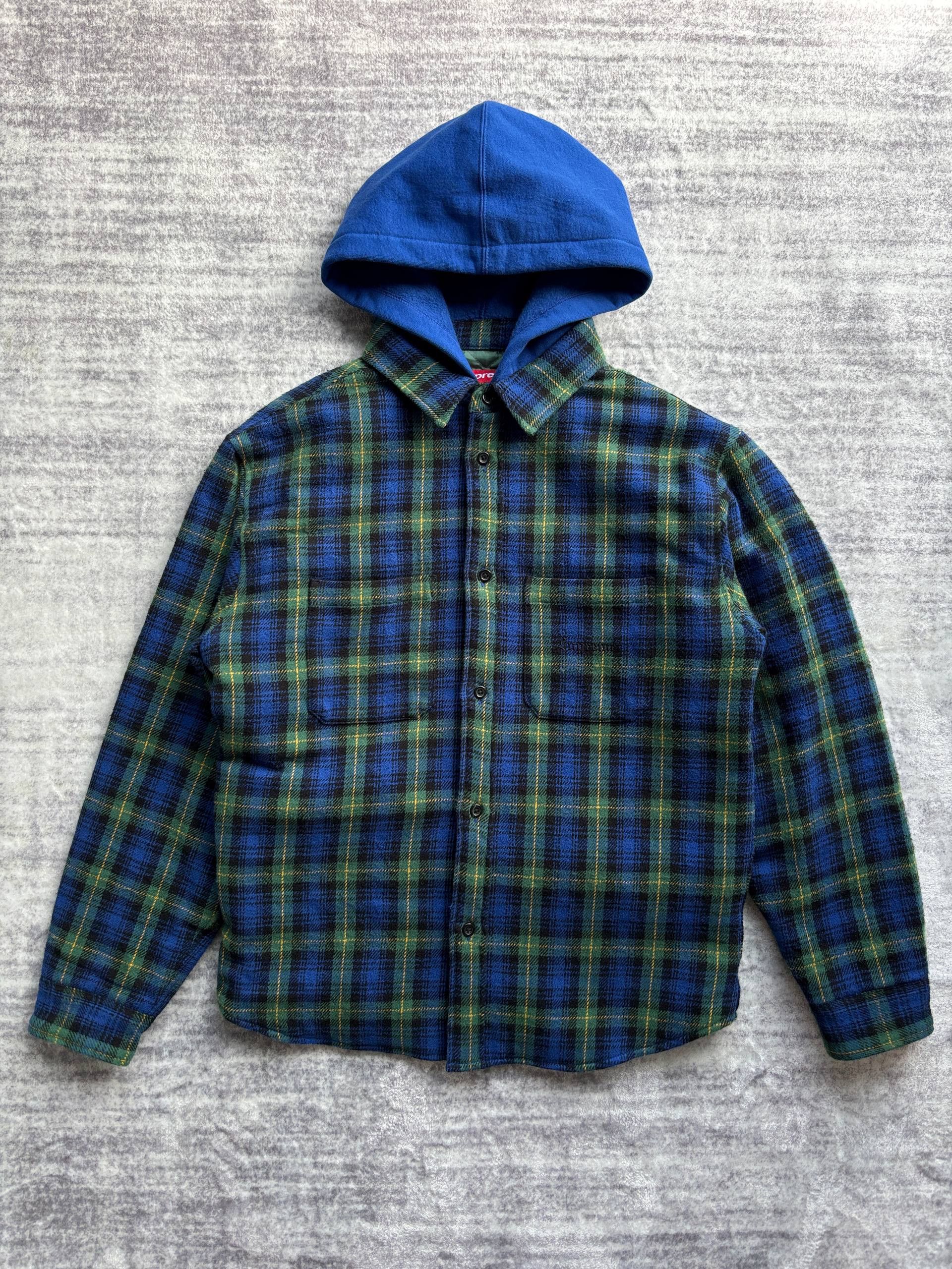 Supreme Supreme Tartan Flannel Hooded Shirt blue/green Size US M / EU 48-50 / 2 - 2 Thumbnail