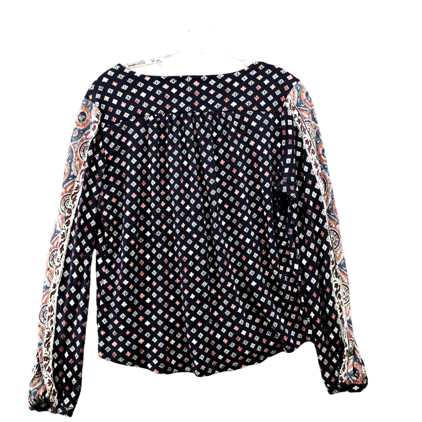 Lucky Brand Lucky Brand Blouse Shirt Women S Boho Paisley Navy V-Neck Linen Blend Long Sleeve Size S / US 4 / IT 40 - 2 Thumbnail