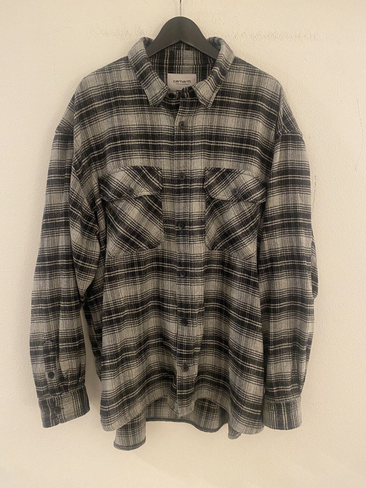 image of Carhartt Wip Krenz Plaid Flannel Shirt in Black/Grey, Men's (Size 2XL)