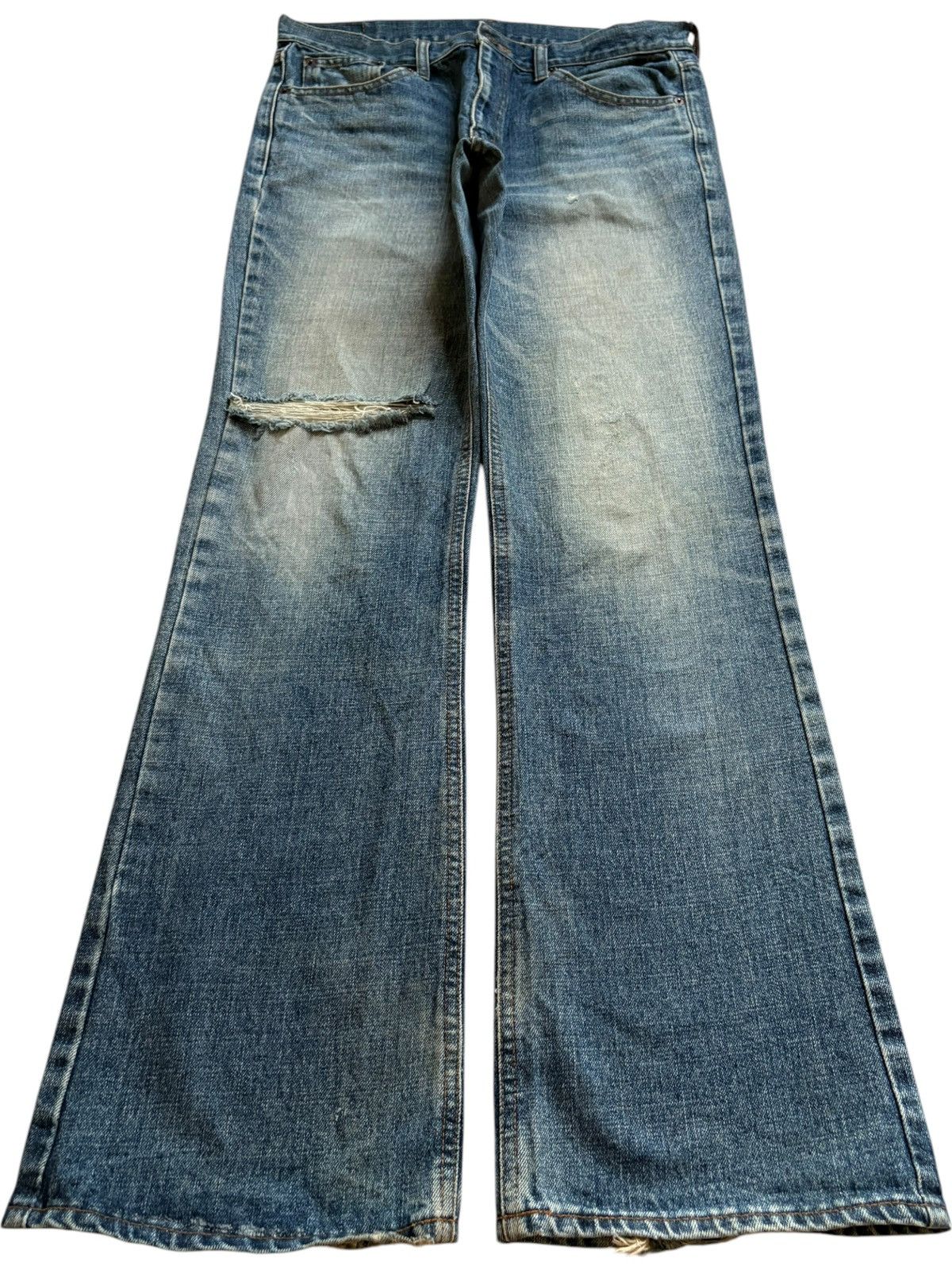 Vintage Japanese Brand Faded Wash Ripped Flare Jeans