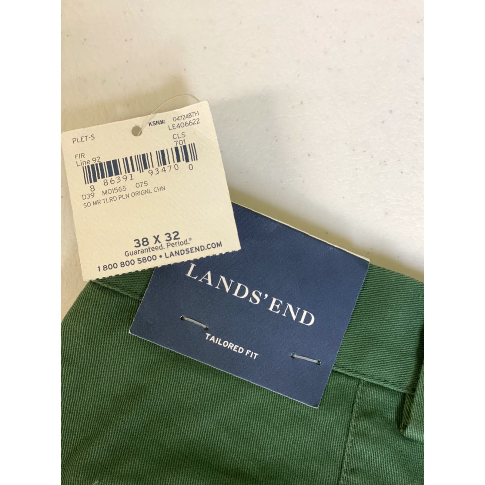 Lands' End Lands' End Tailored Fit Mens 38x32 Green Flat Front Chino Pants Casual Pants Men Belts Loops Slash Pockets Cotton Size US 38 / EU 54 - 5 Thumbnail