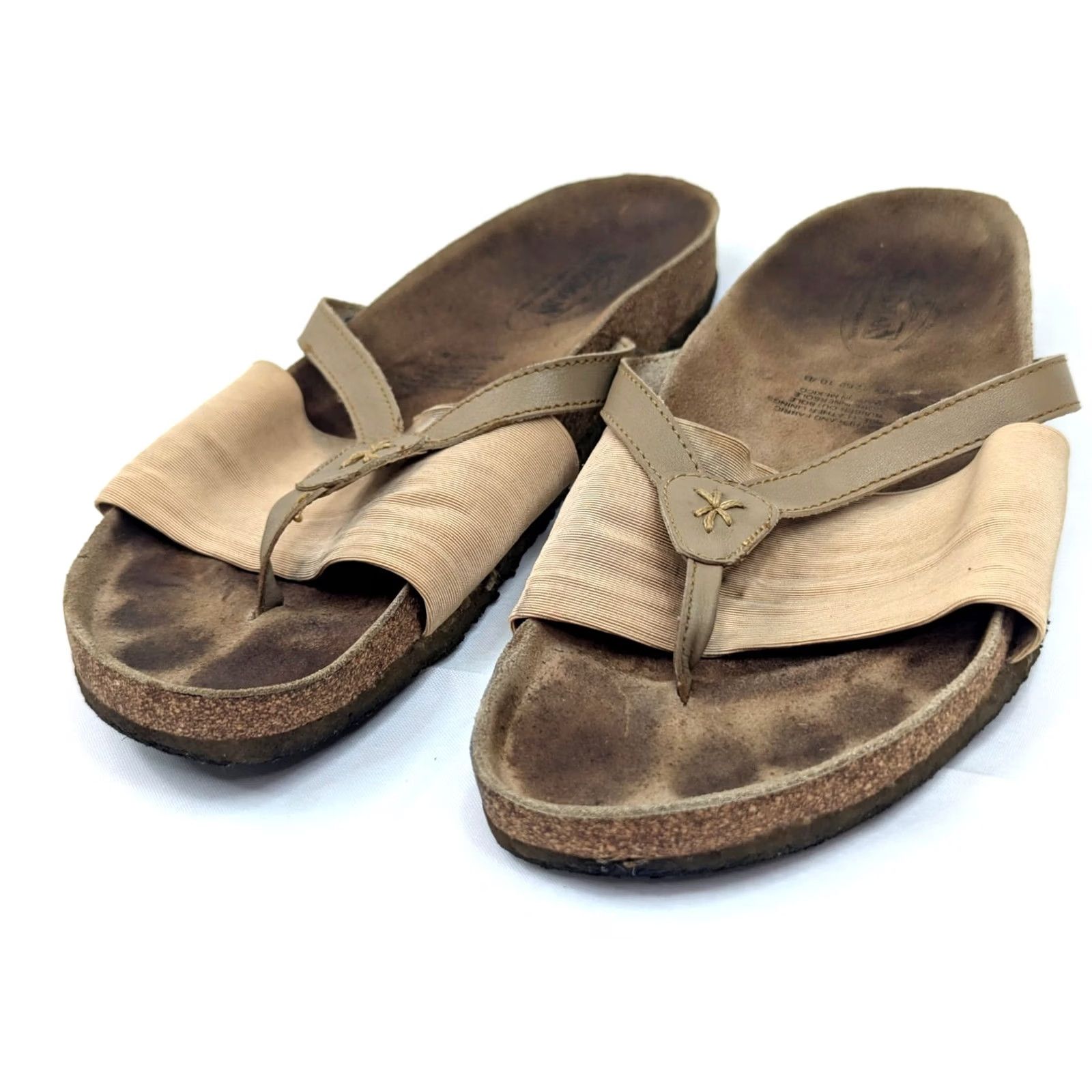 Vintage Stegmann Sandals Women 10 B Leather Cork Straps Crepe Outsole Elastic w Size US 10 / IT 40 - 7 Thumbnail