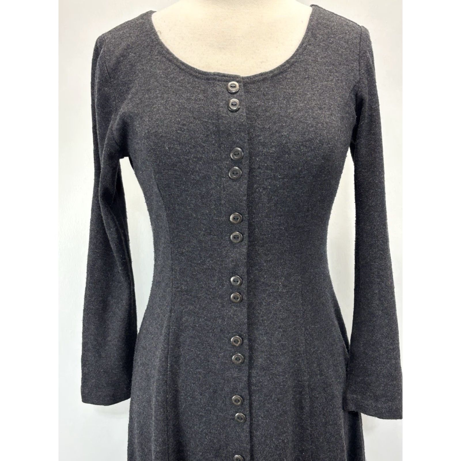 Vintage VINTAGE All That Jazz Midi Dress Juniors 7/8 Gray Button Front Prairie 90s Y2K Grunge Size M / US 6-8 / IT 42-44 - 6 Thumbnail