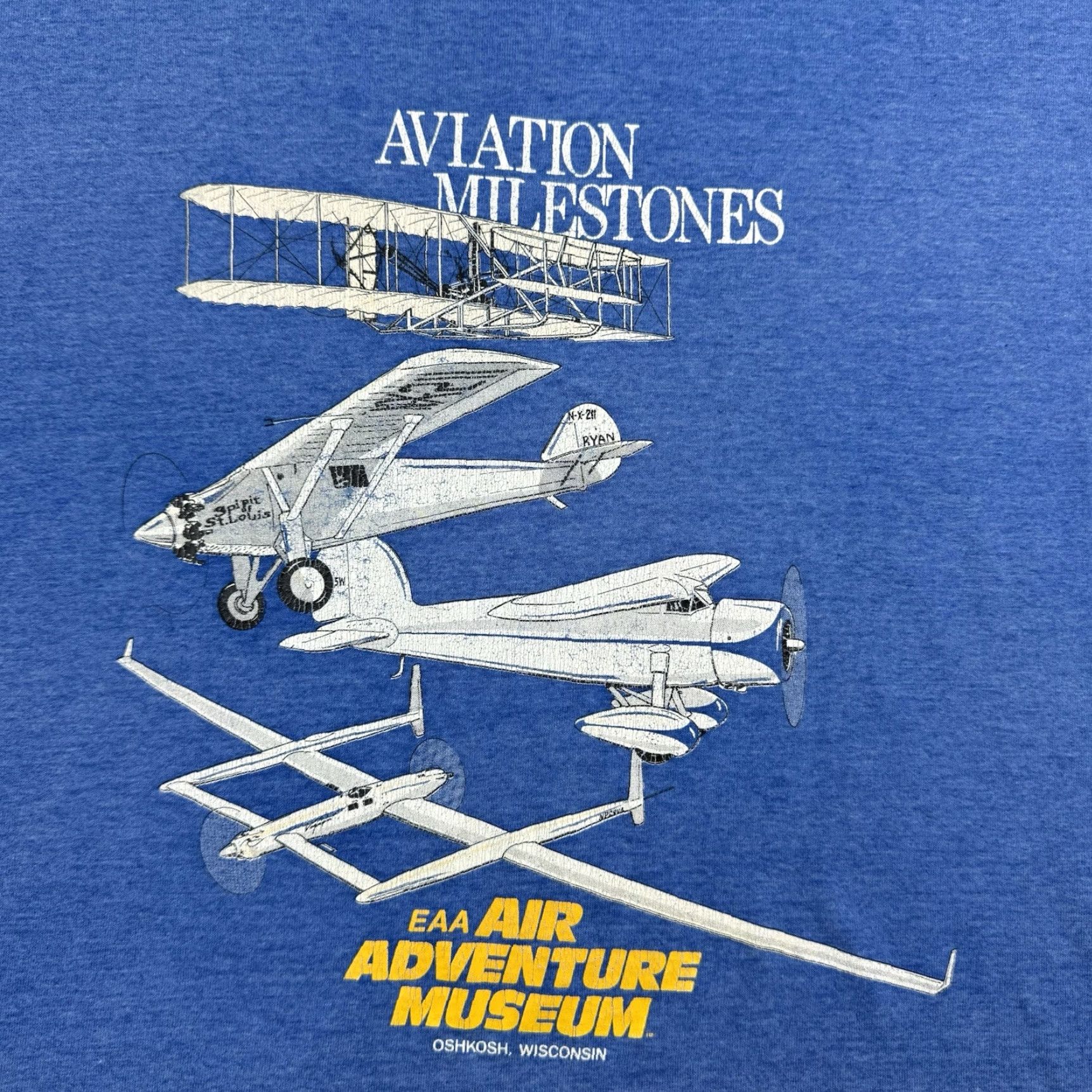 Fruit Of The Loom VINTAGE Airplane T Shirt Adult Large Blue Aviation Milestones Museum Graphic 80s 90s Mens Size US L / EU 52-54 / 3 - 3 Thumbnail