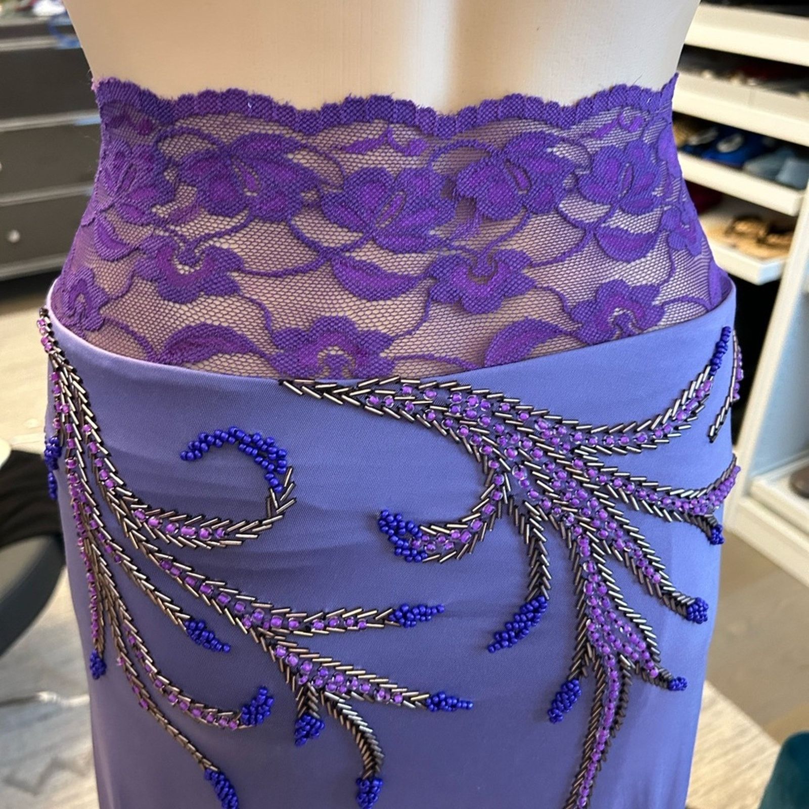 Designer Purple women medium Tango halter beaded lace waisted skirt Size S / US 4 / IT 40 - 6 Thumbnail