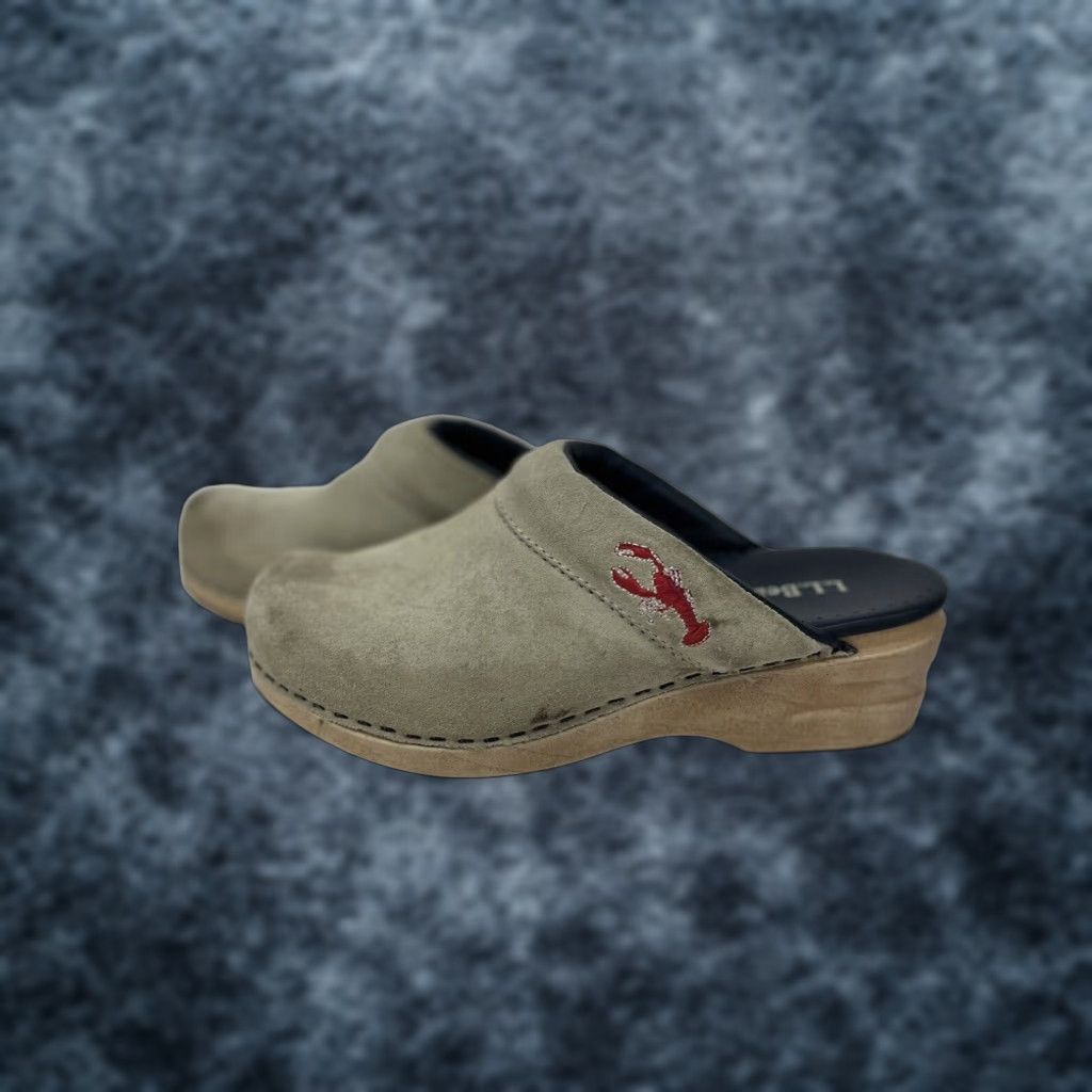 Vintage Ll Bean Suede Leather Comfort Clogs Wedges Beige Women's 6M Nautical Shoes