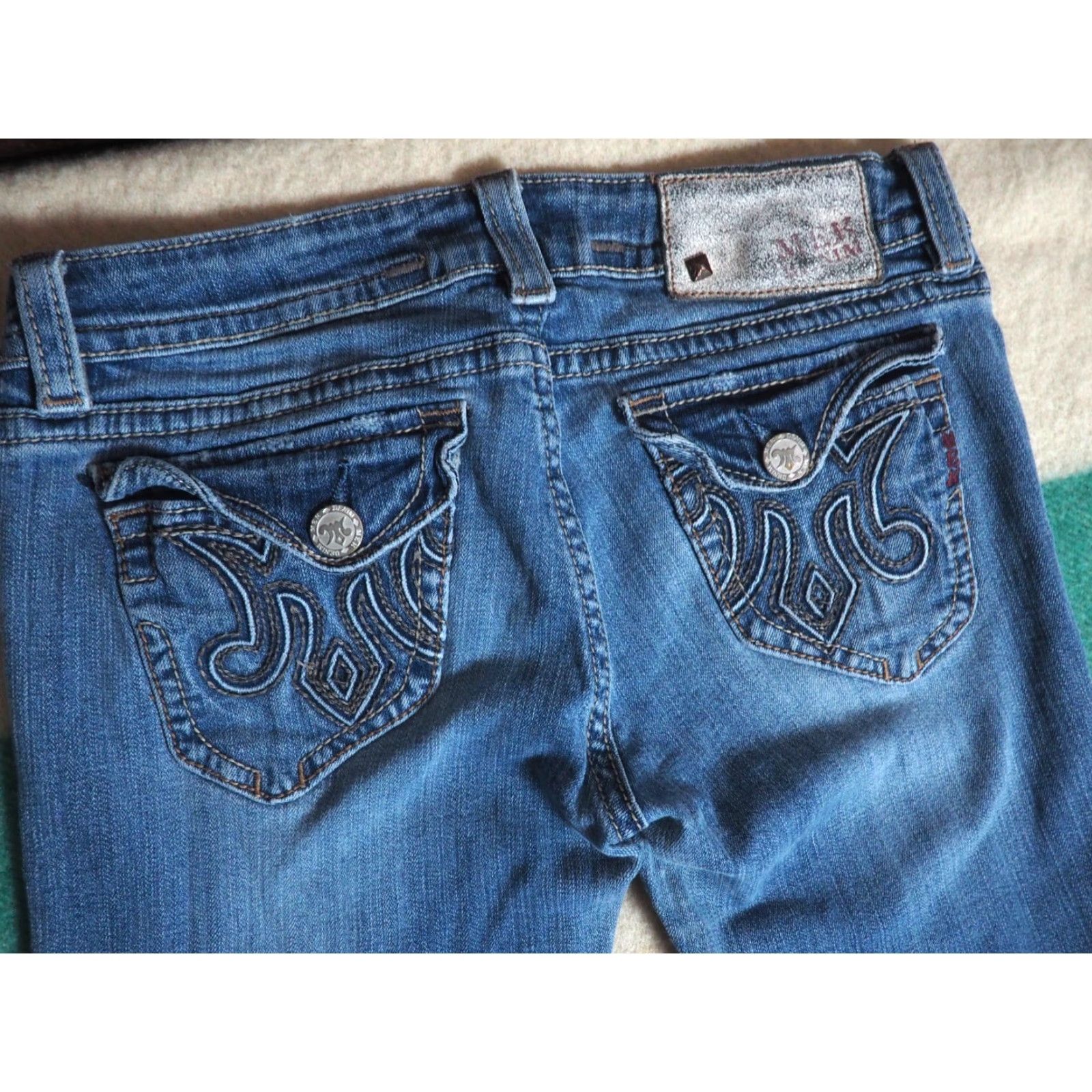 Vintage VTG Mek Denim Grand Island Low Rise Jeans 29x33 Womens Blue Denim Bootcut 2000s Grunge Logo Emroidered Vintage Size 29" - 3 Thumbnail