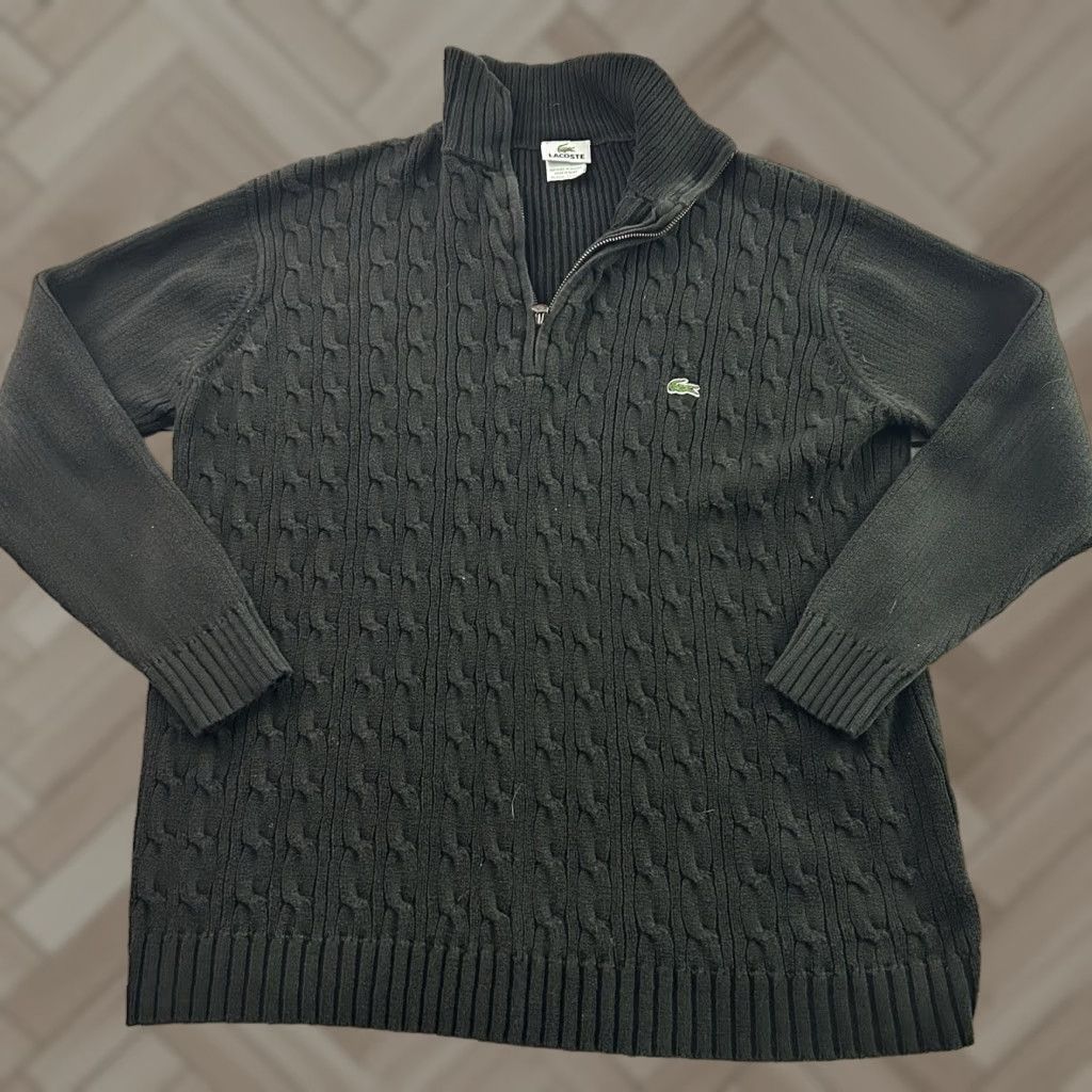 Lacoste Lacoste 1/4 Zip Pullover Cableknit Sweater Men Black 6 Adult Medium? Size US S / EU 44-46 / 1 - 1 Thumbnail