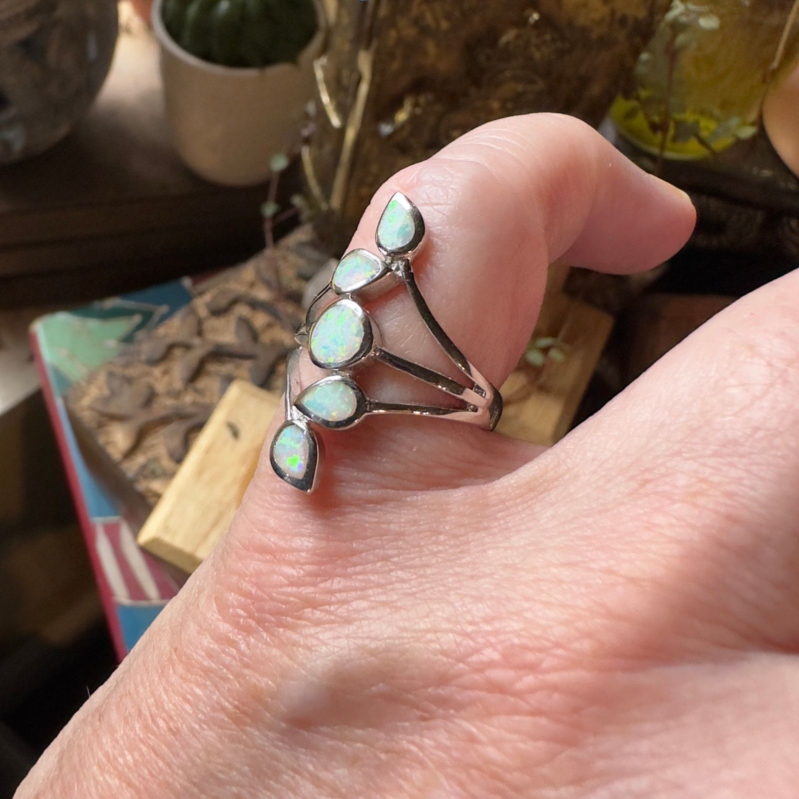 The Unbranded Brand Sterling Silver Lab Opal Ring Size 8 Size ONE SIZE - 4 Thumbnail
