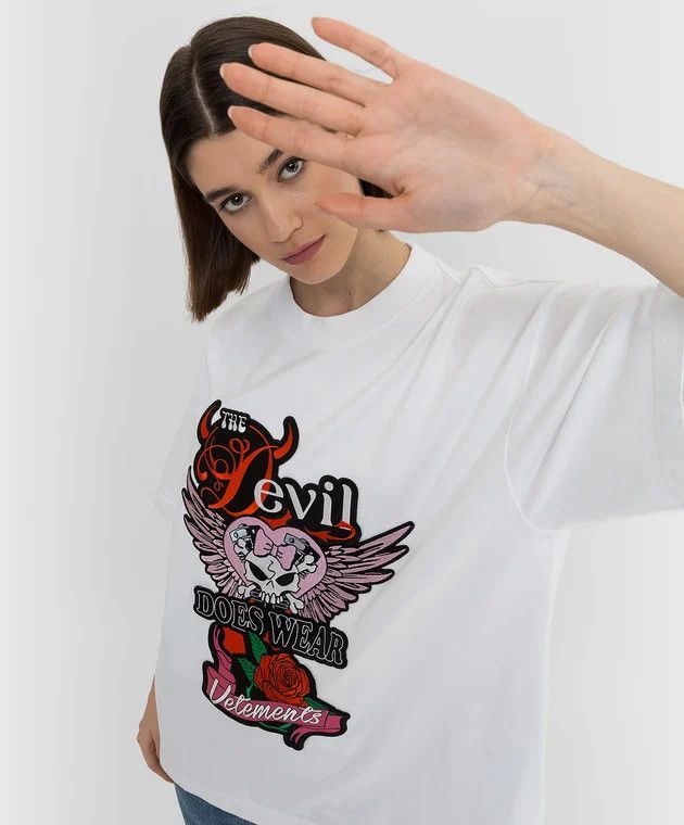 Vetements White Devil Wears Vetements Embroidered Oversized T-Shirt Size XS / US 0-2 / IT 36-38 - 3 Thumbnail