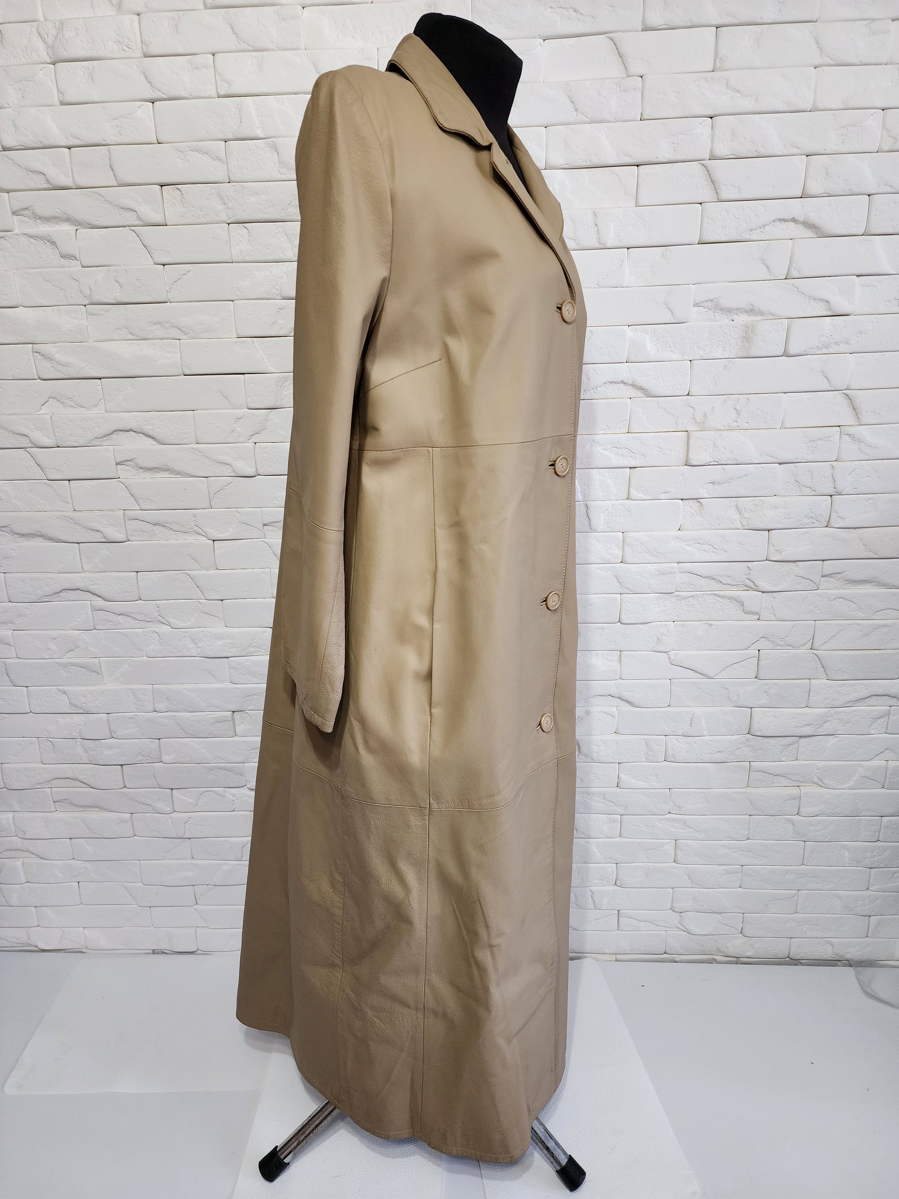 Genuine Leather Beige simple leather coat. Size XL / US 12-14 / IT 48-50 - 4 Thumbnail