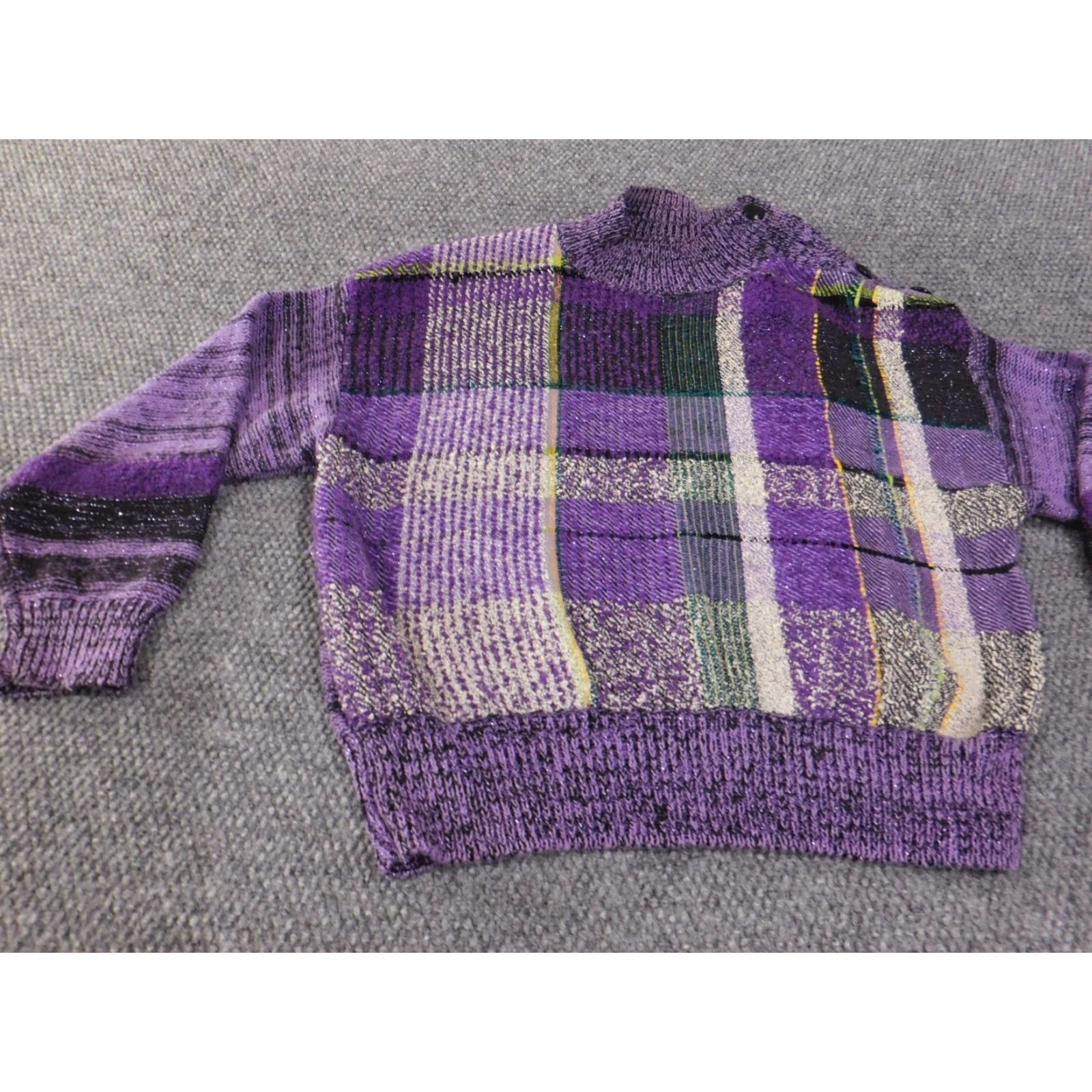 Vintage Tony Lambert Sweater Women's L Purple Knit Turtleneck Long Sleeve Ramie Acrylic Stretch Ruffle Vintage? No Size L / US 10 / IT 46 - 4 Thumbnail