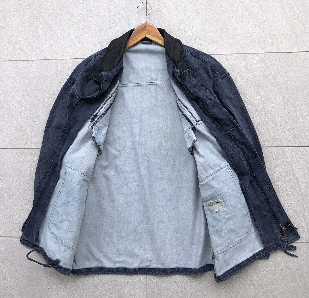 Vintage Vintage SENT HOMME Sun Faded Denim Leather Baggy Jacket Size US M / EU 48-50 / 2 - 19 Thumbnail