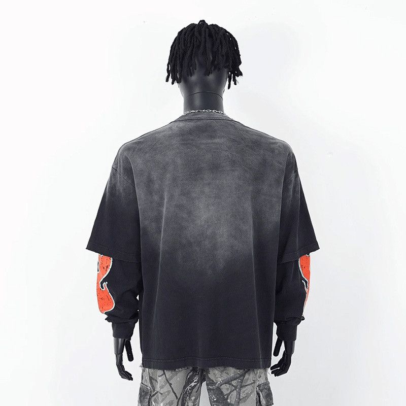 Vintage Fire Flame Print Graphic Bleached Long Sleeve T Shirt Size US M / EU 48-50 / 2 - 4 Thumbnail