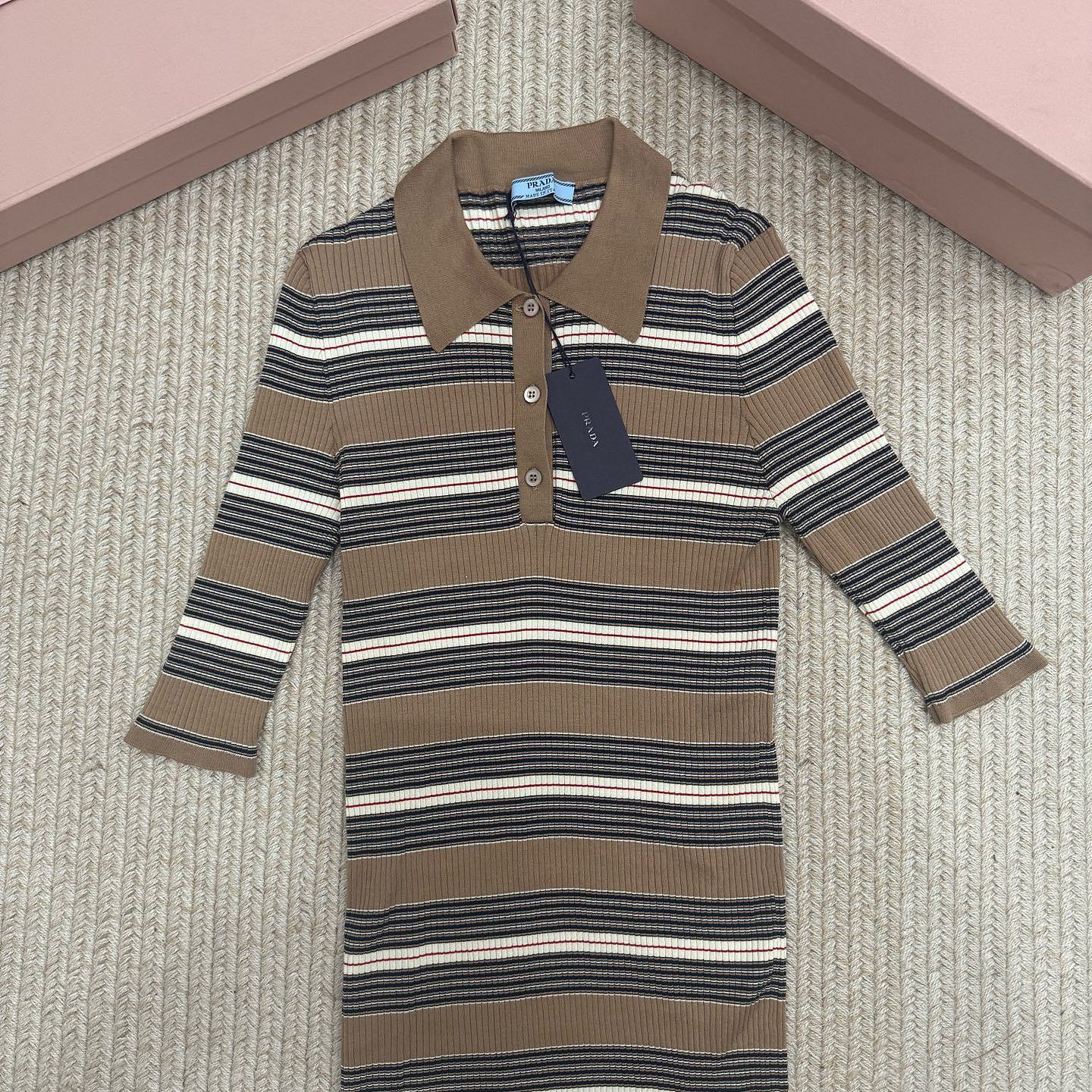 Prada Prada Striped Knit Polo Shirt Size 44 Size M / US 6-8 / IT 42-44 - 1 Thumbnail