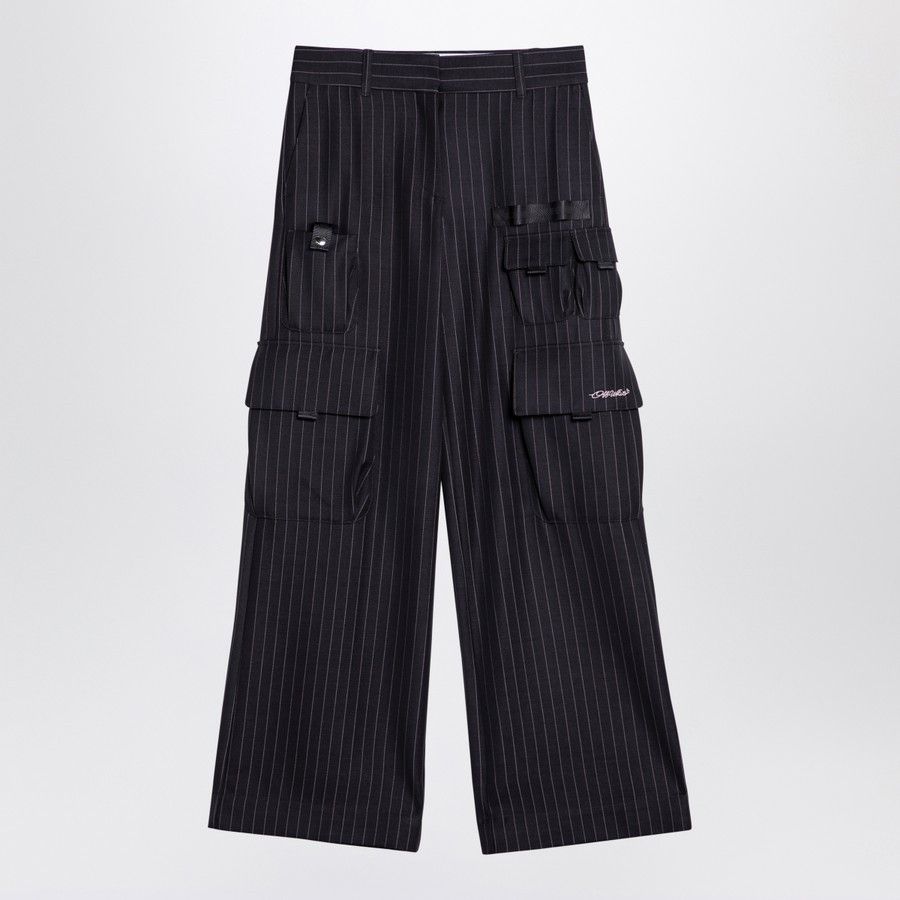 Off-White o1d2blof0924 Wide Pnstripe Cargo Tousers in Navy Blue Size 26" / US 2 / IT 38 - 1 Thumbnail