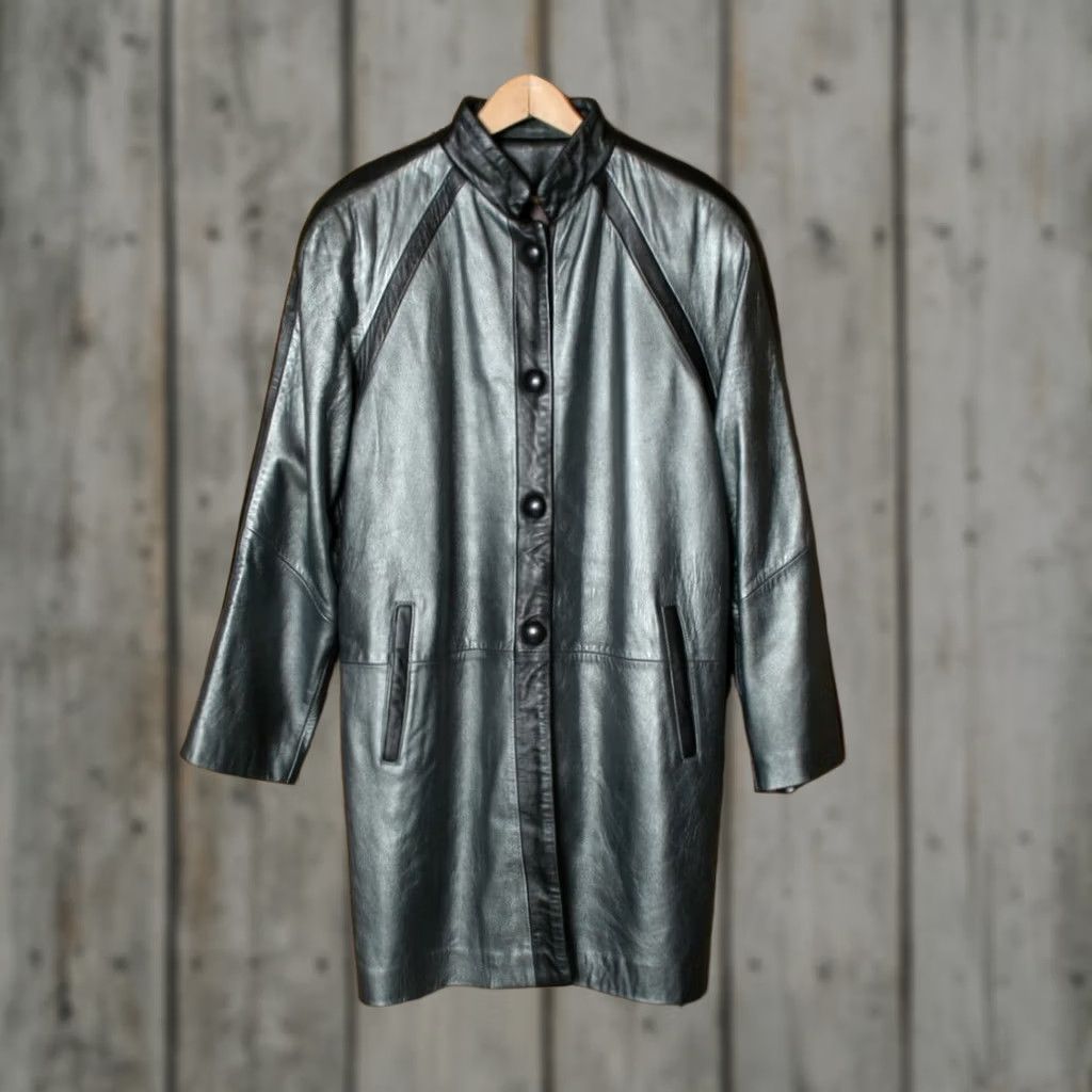 Vintage VINTAGE Tibor Leathers Leather Jacket Womens Sz. L Pewter Black Leather Jacket (Basic) Womens L Polo? Size L / US 10 / IT 46 - 1 Thumbnail